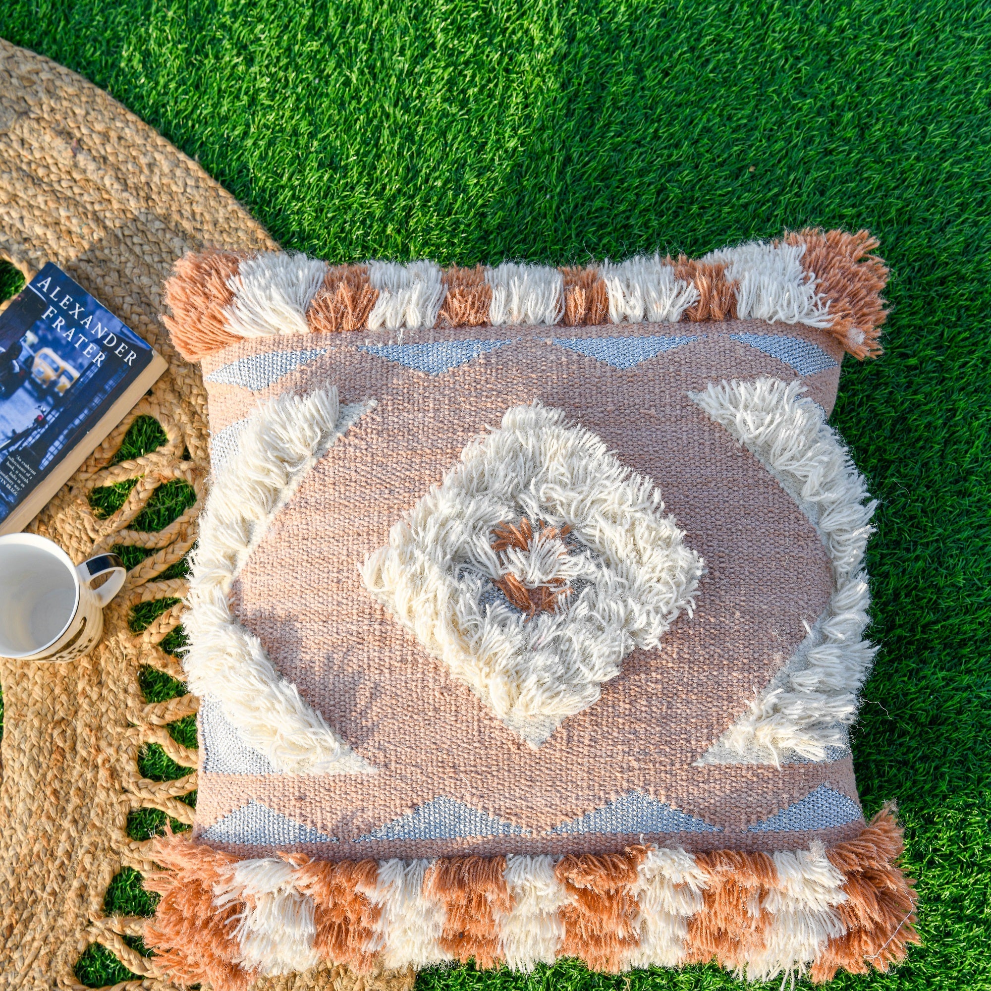 Boho Oasis Wool Cushion Cover - Handwoven