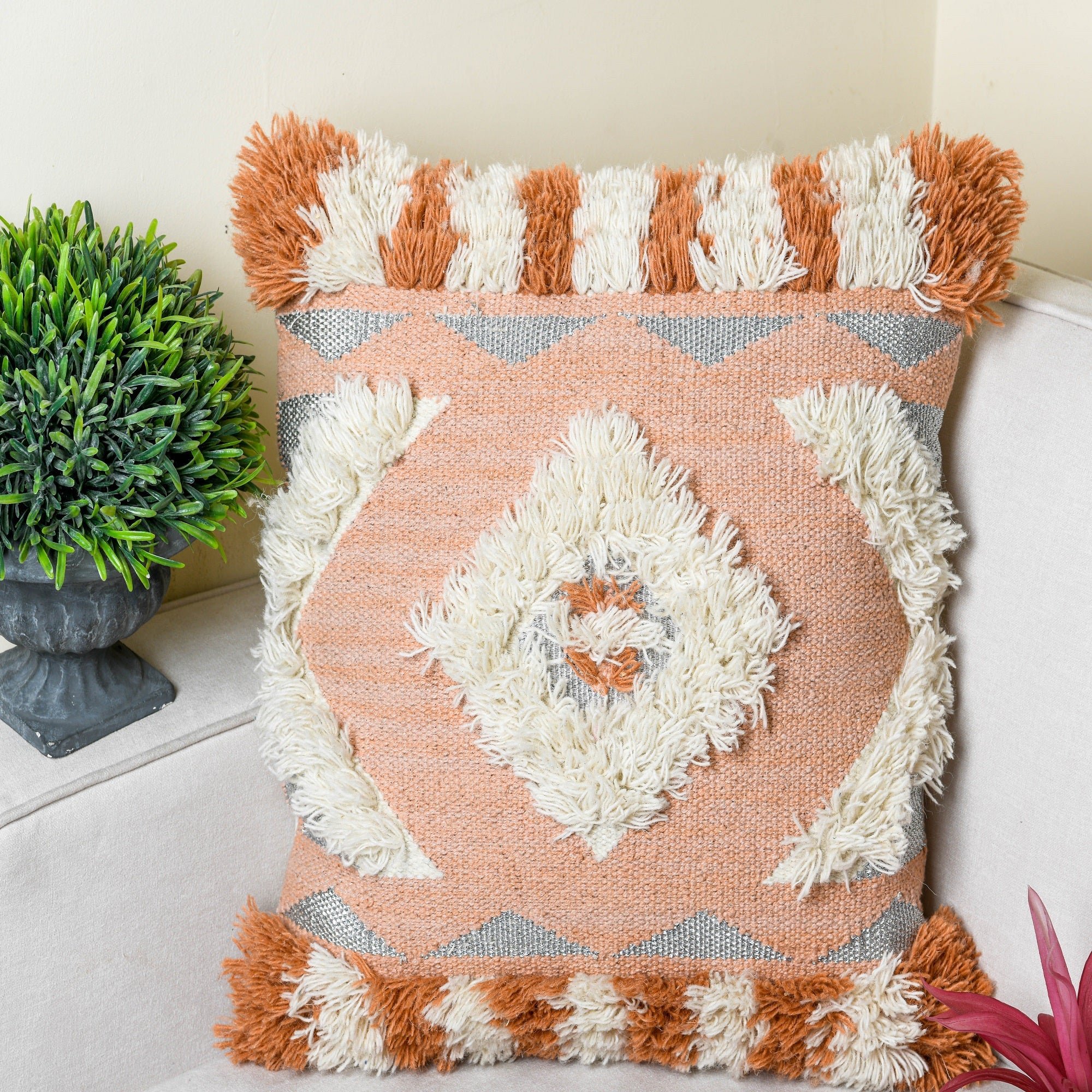 Boho Oasis Wool Cushion Cover - Handwoven