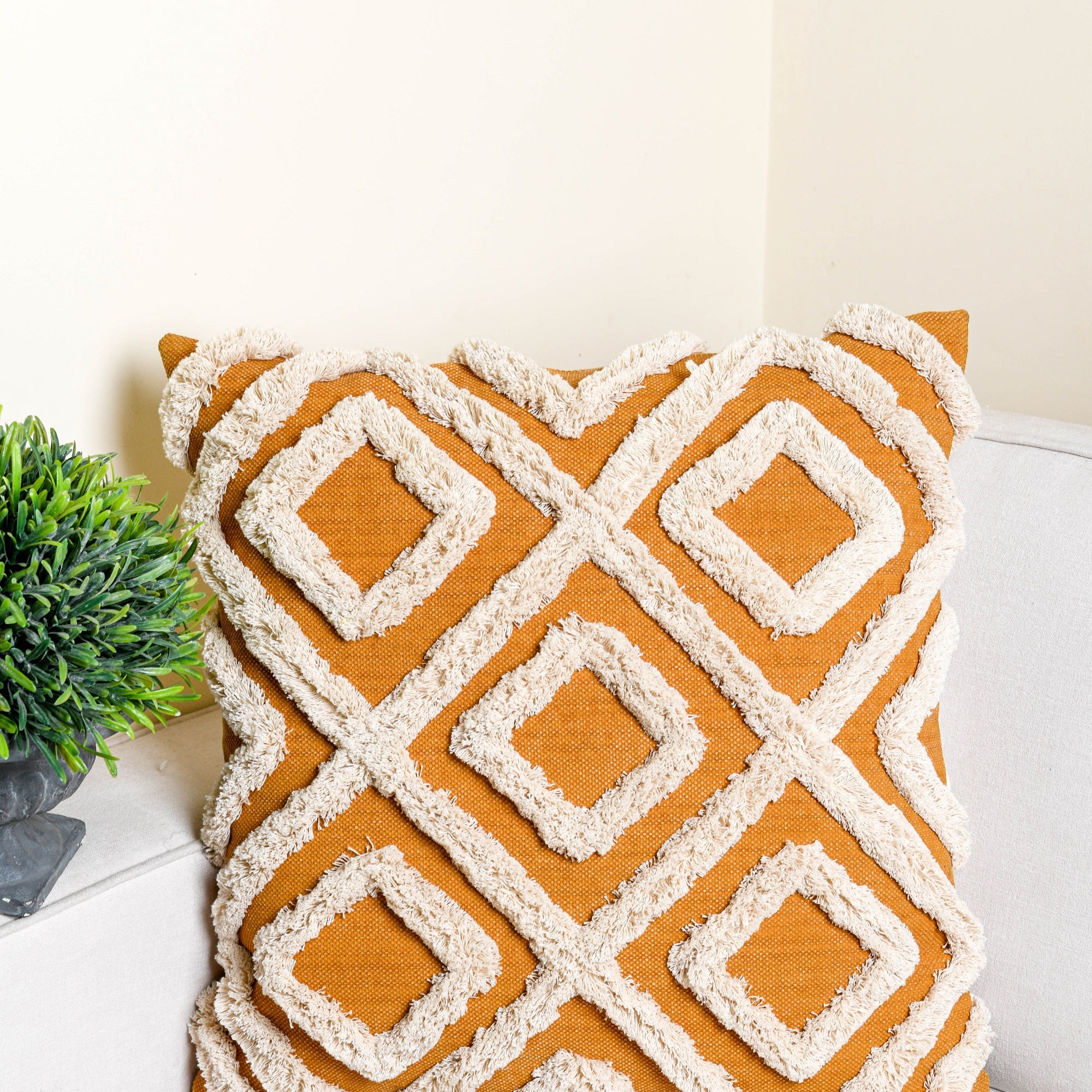 Mustard & Cream Wool Cushion Cover - Handwoven