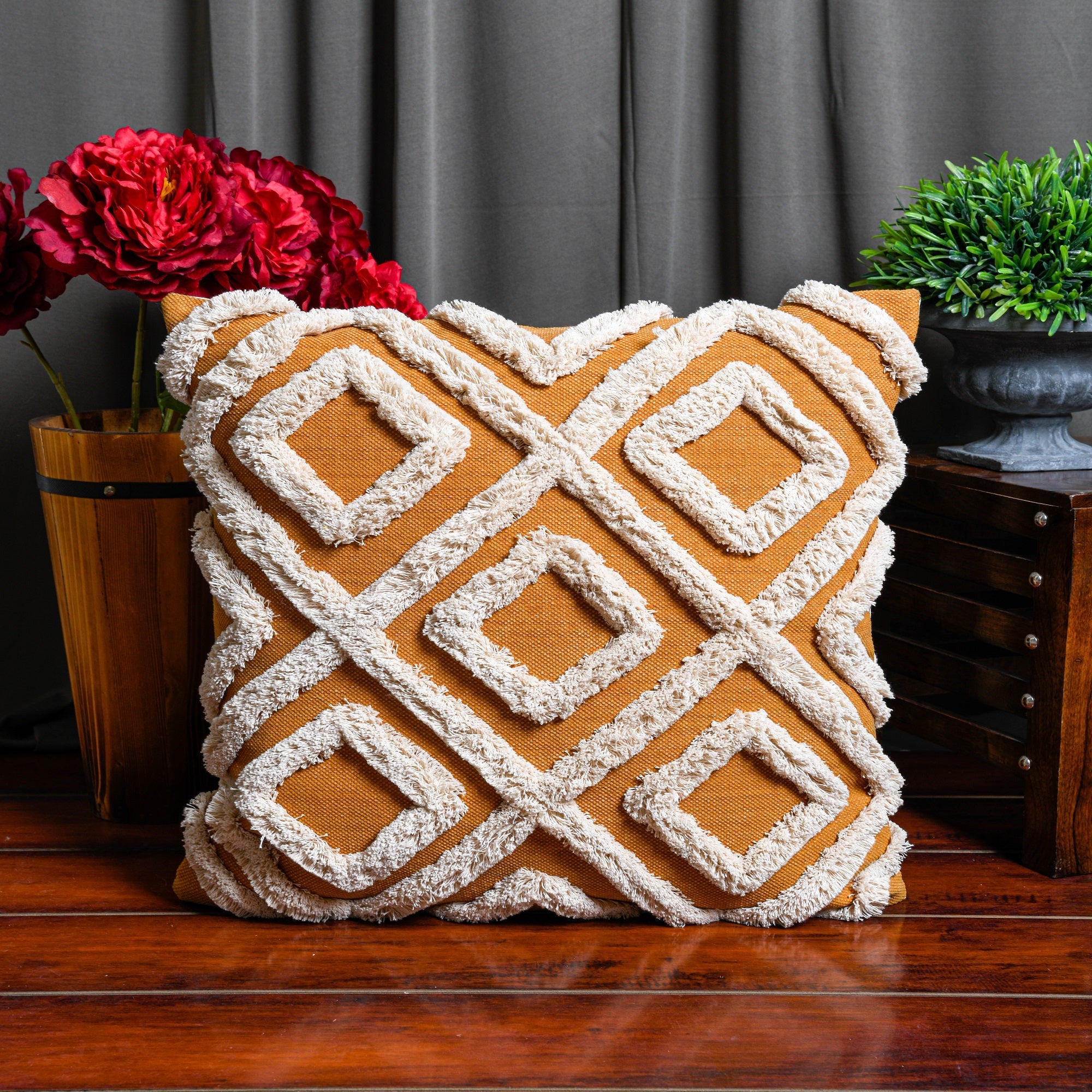 Mustard & Cream Wool Cushion Cover - Handwoven