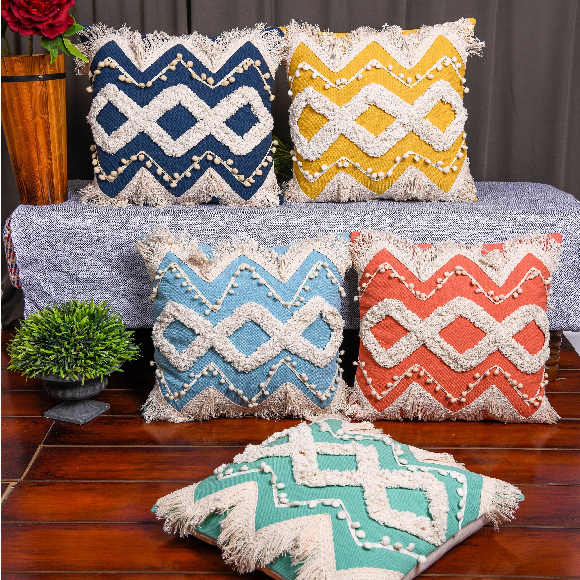 Blue Bazaar Boho Moroccan Tassels Cushion Cover