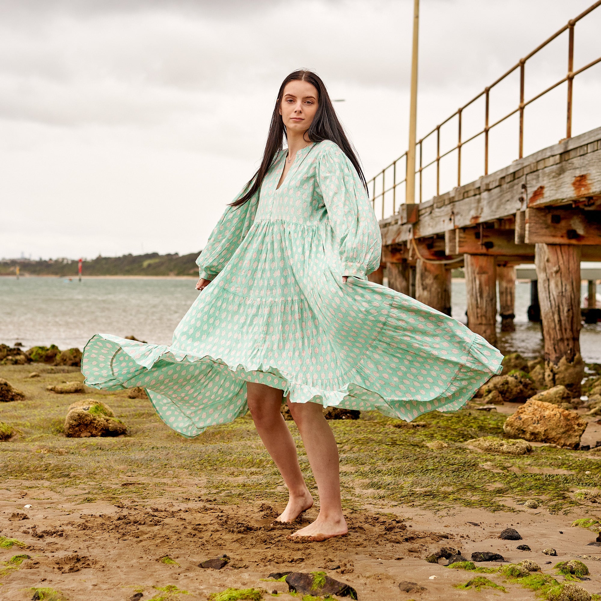 Mint Melange Cotton Maxi Dress | Fresh Look