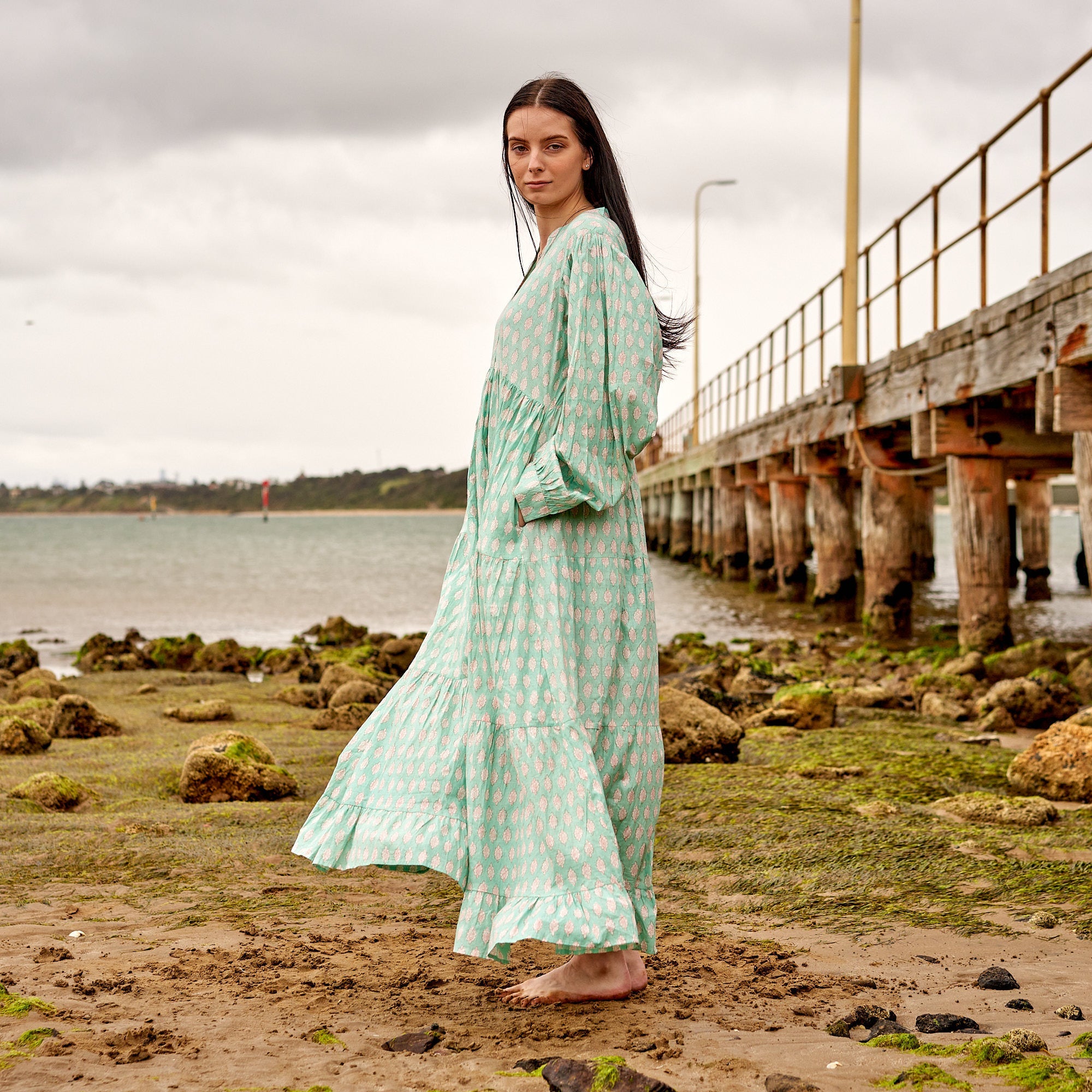 Mint Melange Cotton Maxi Dress | Fresh Look