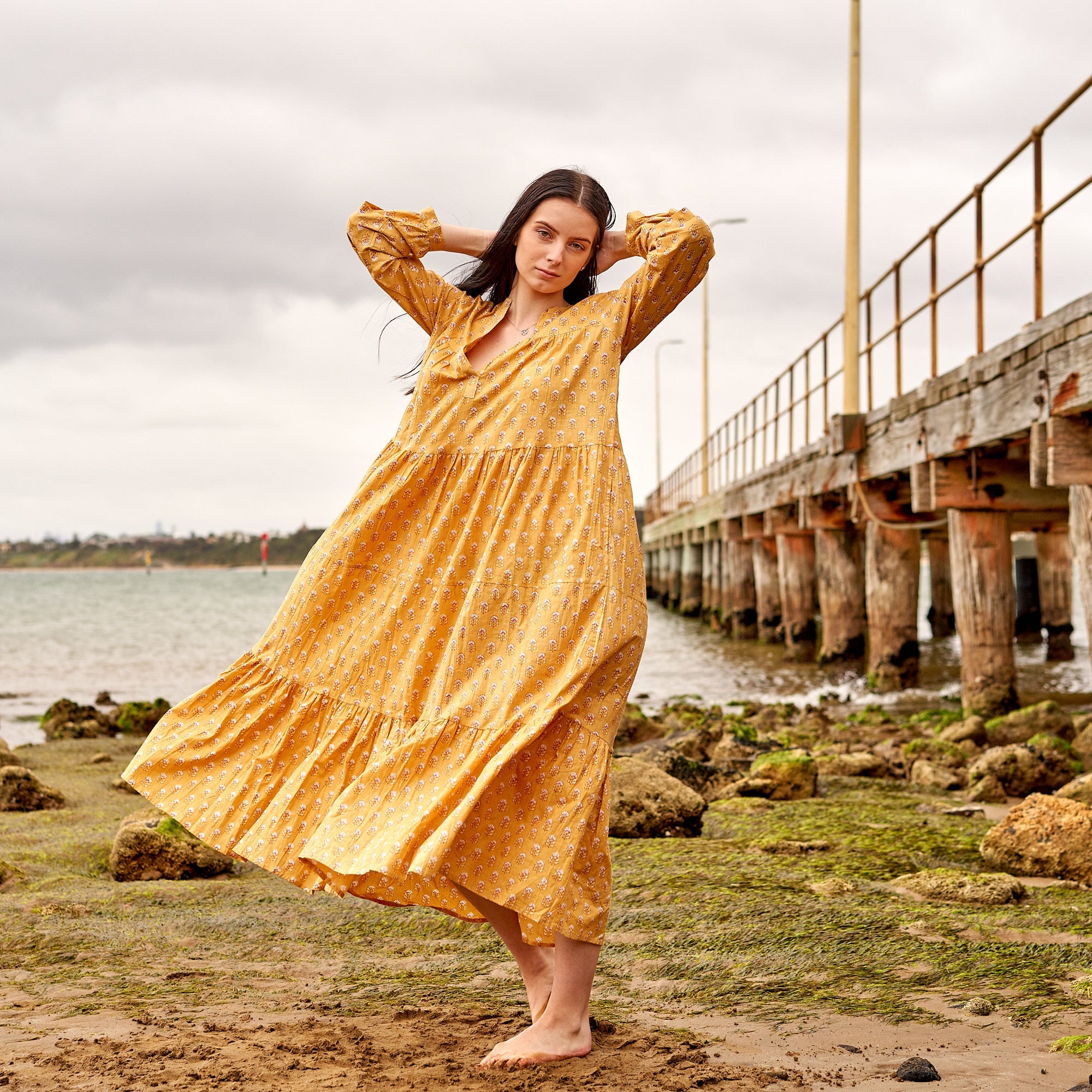 Golden Summer Cotton Maxi Dress | Warm Tones