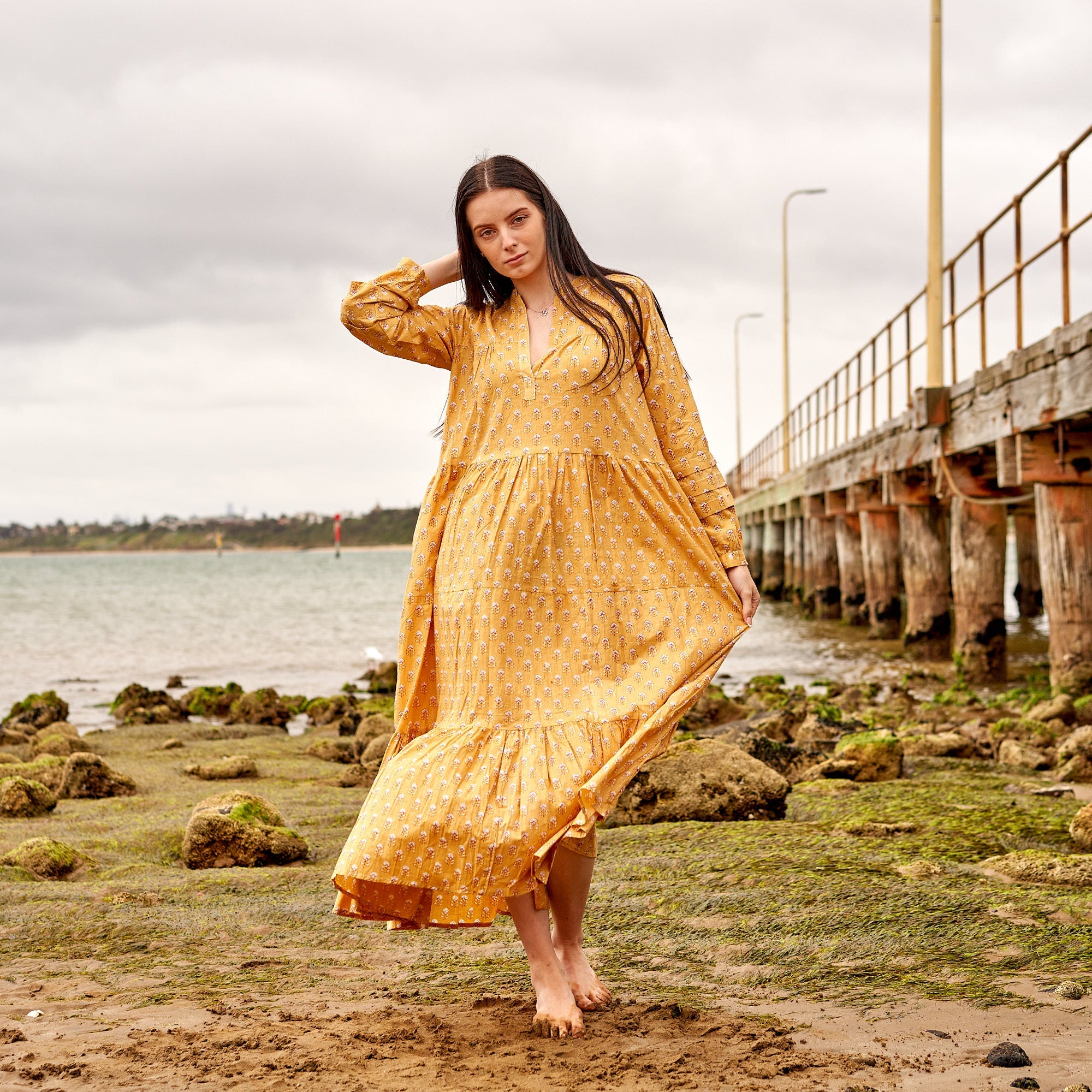 Golden Summer Cotton Maxi Dress | Warm Tones