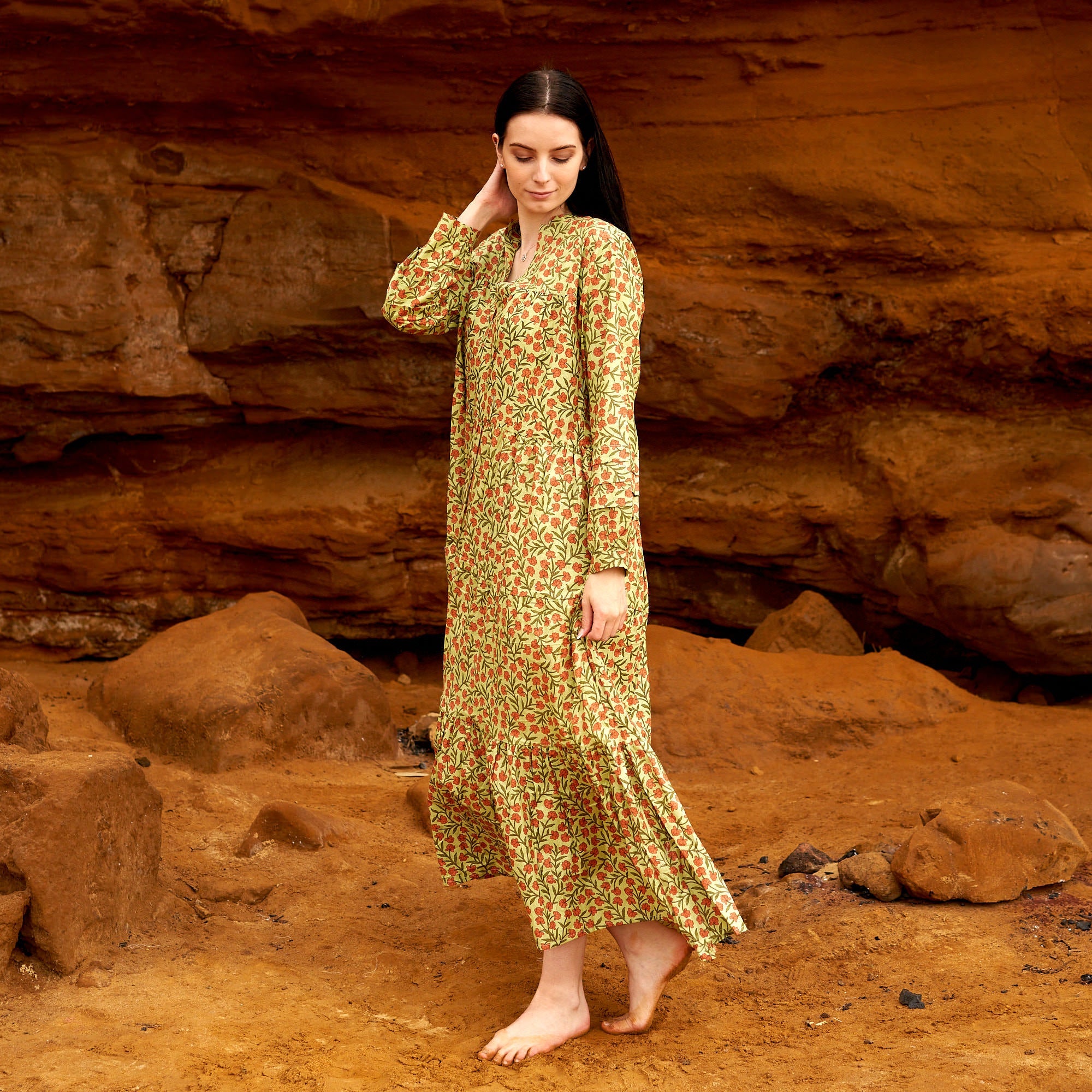 Sunset Garden Cotton Maxi Dress | Warm Hues