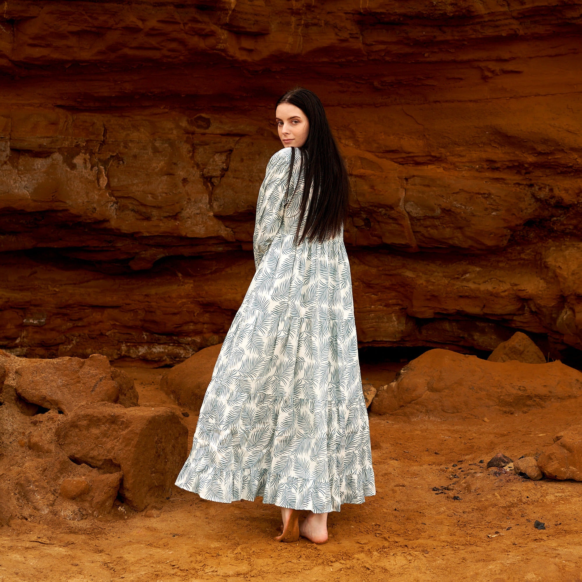 Verdant Escape Cotton Maxi Dress | Nature Inspired