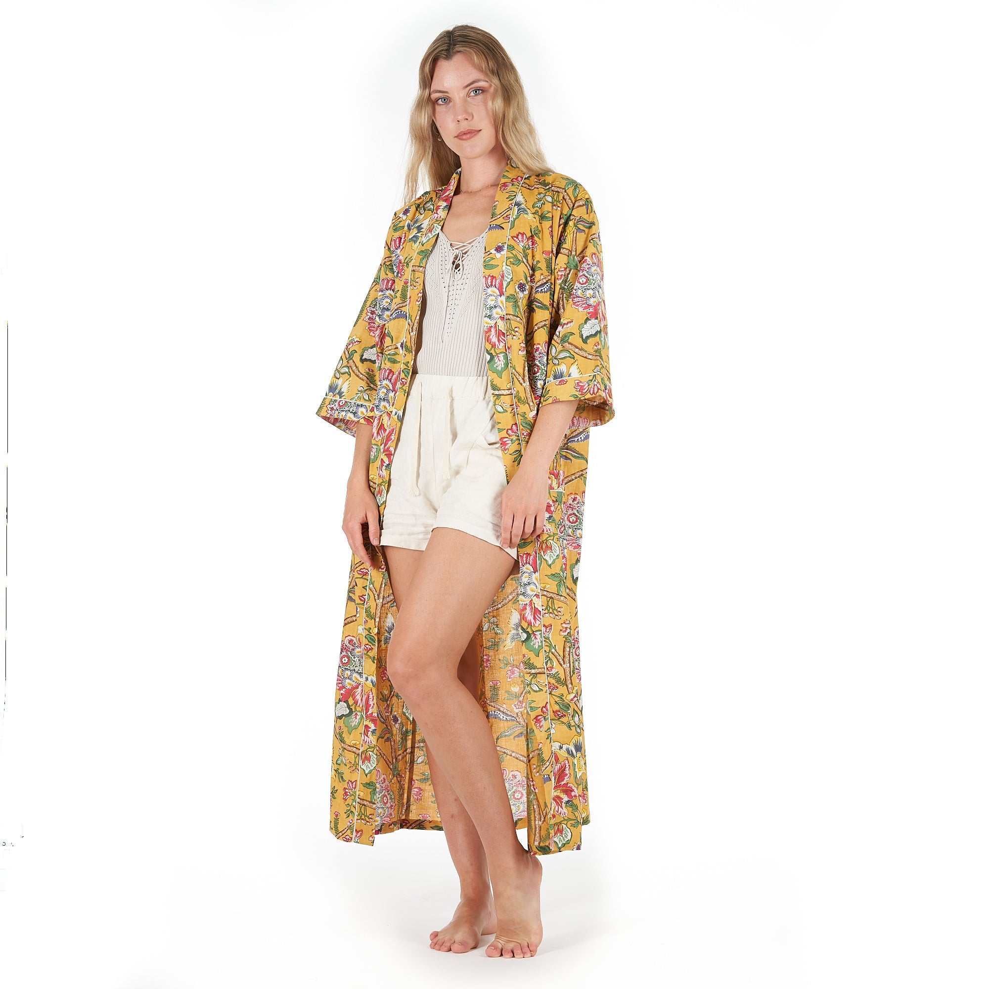 Mustard Mystique Cotton Kimono Robe