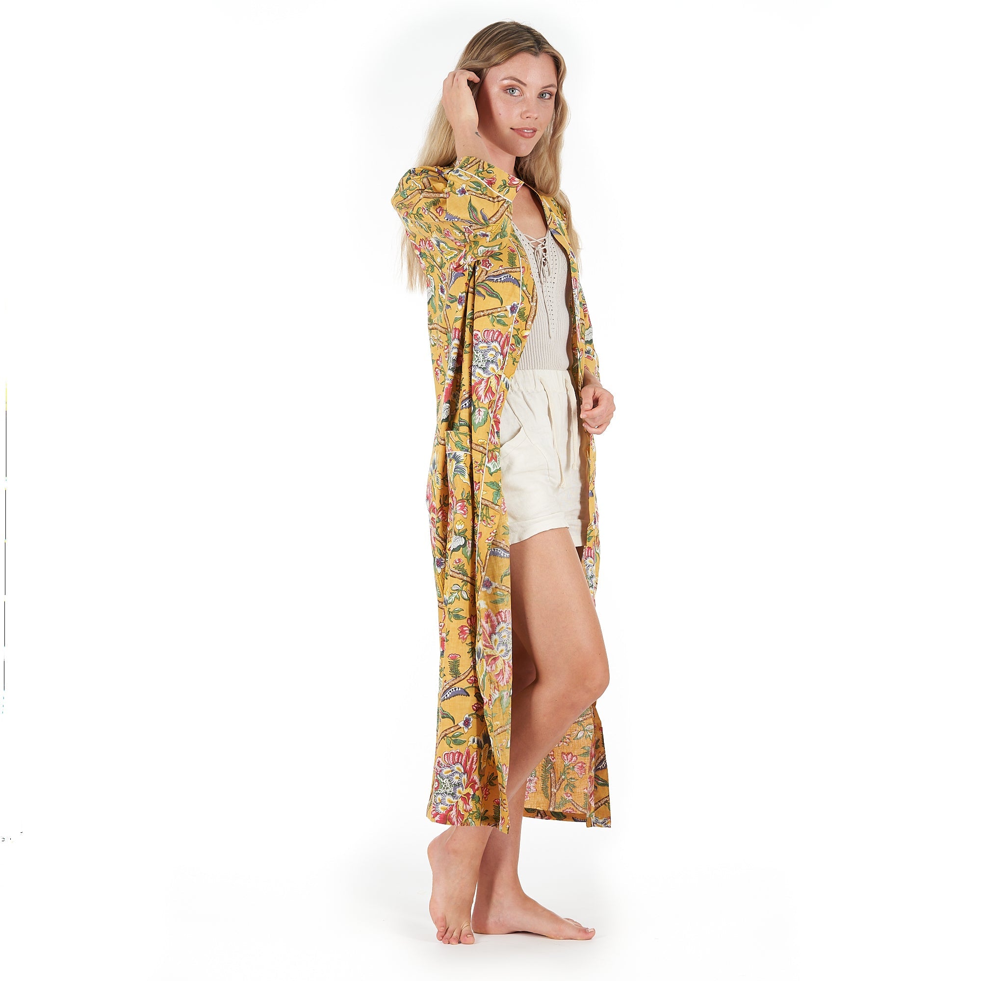 Mustard Mystique Cotton Kimono Robe