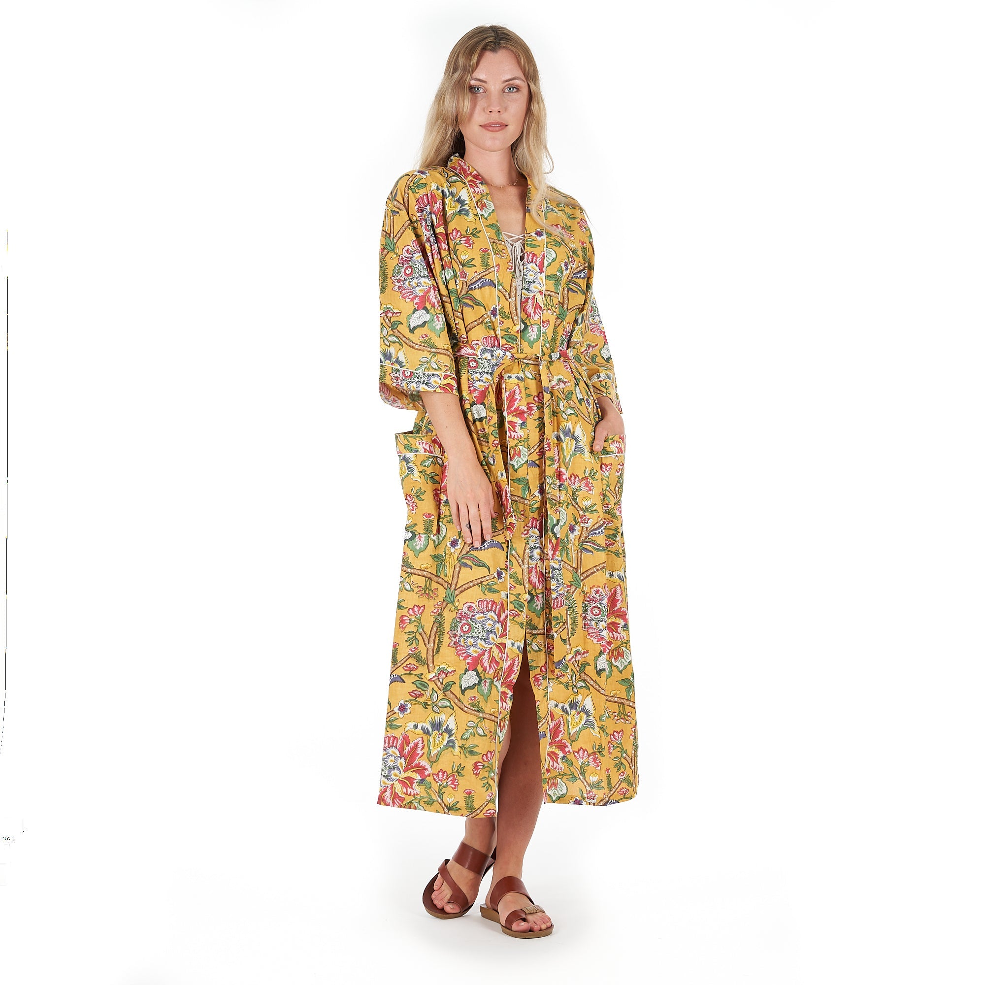 Mustard Mystique Cotton Kimono Robe