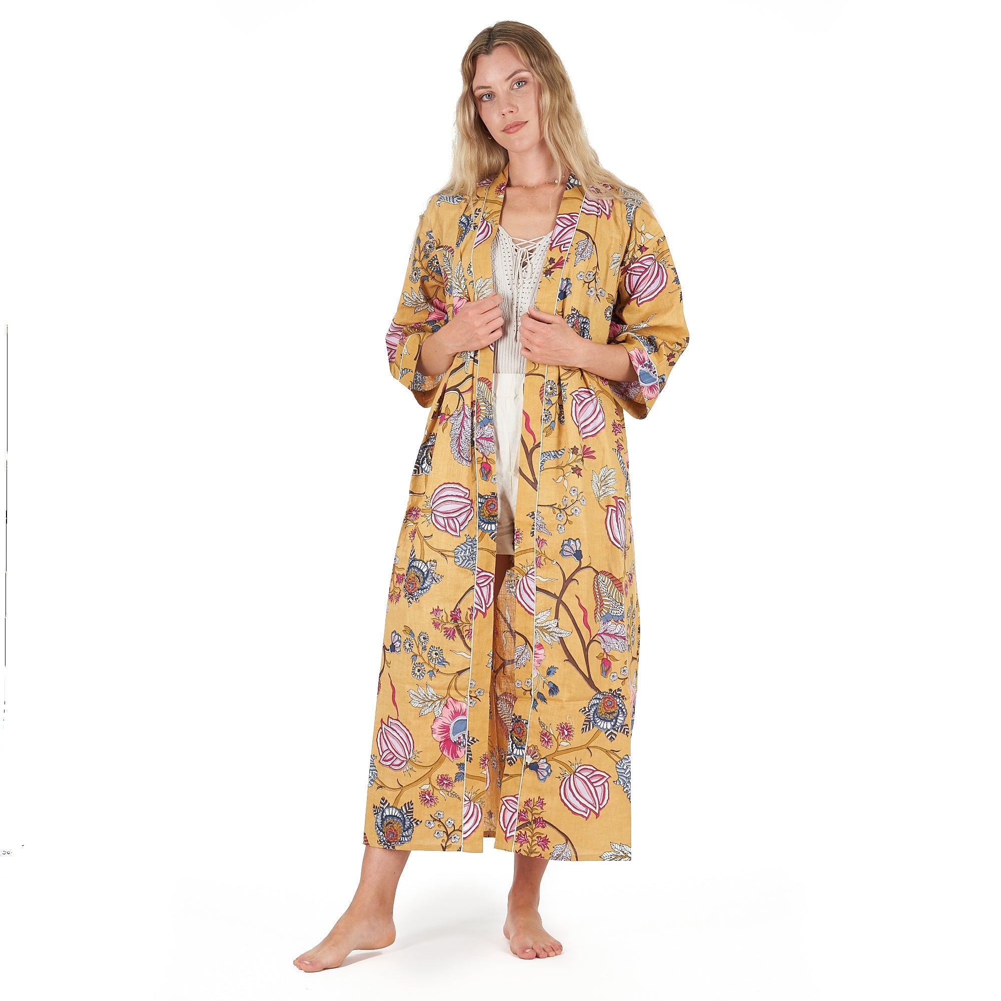 Yellow Rendezvous Cotton Kimono Robe