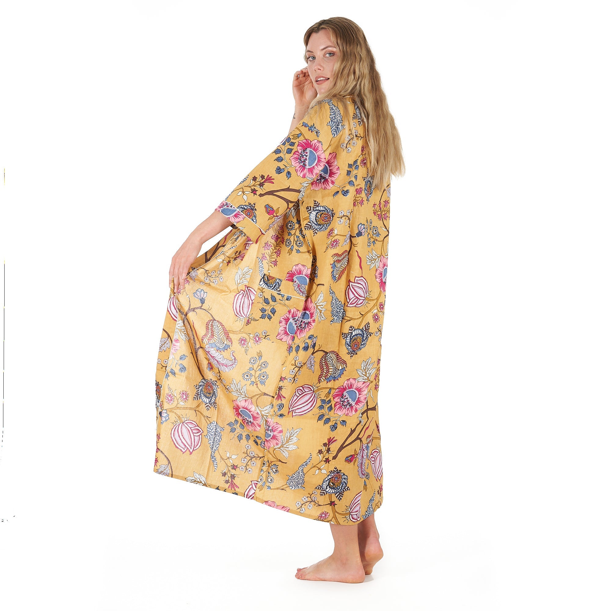 Yellow Rendezvous Cotton Kimono Robe