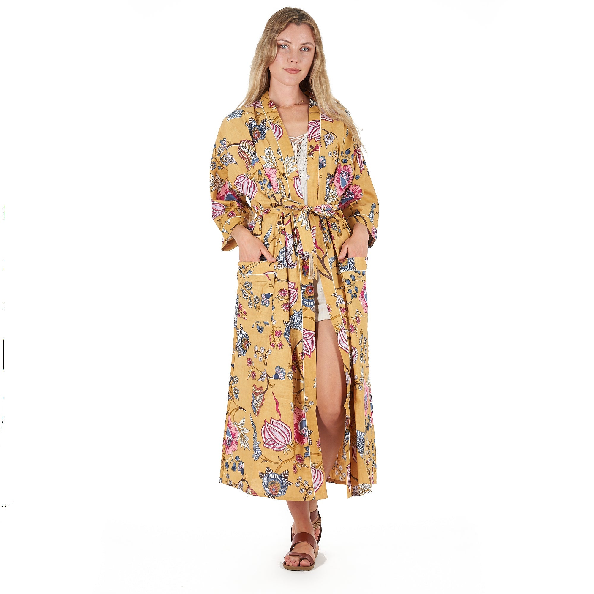 Yellow Rendezvous Cotton Kimono Robe