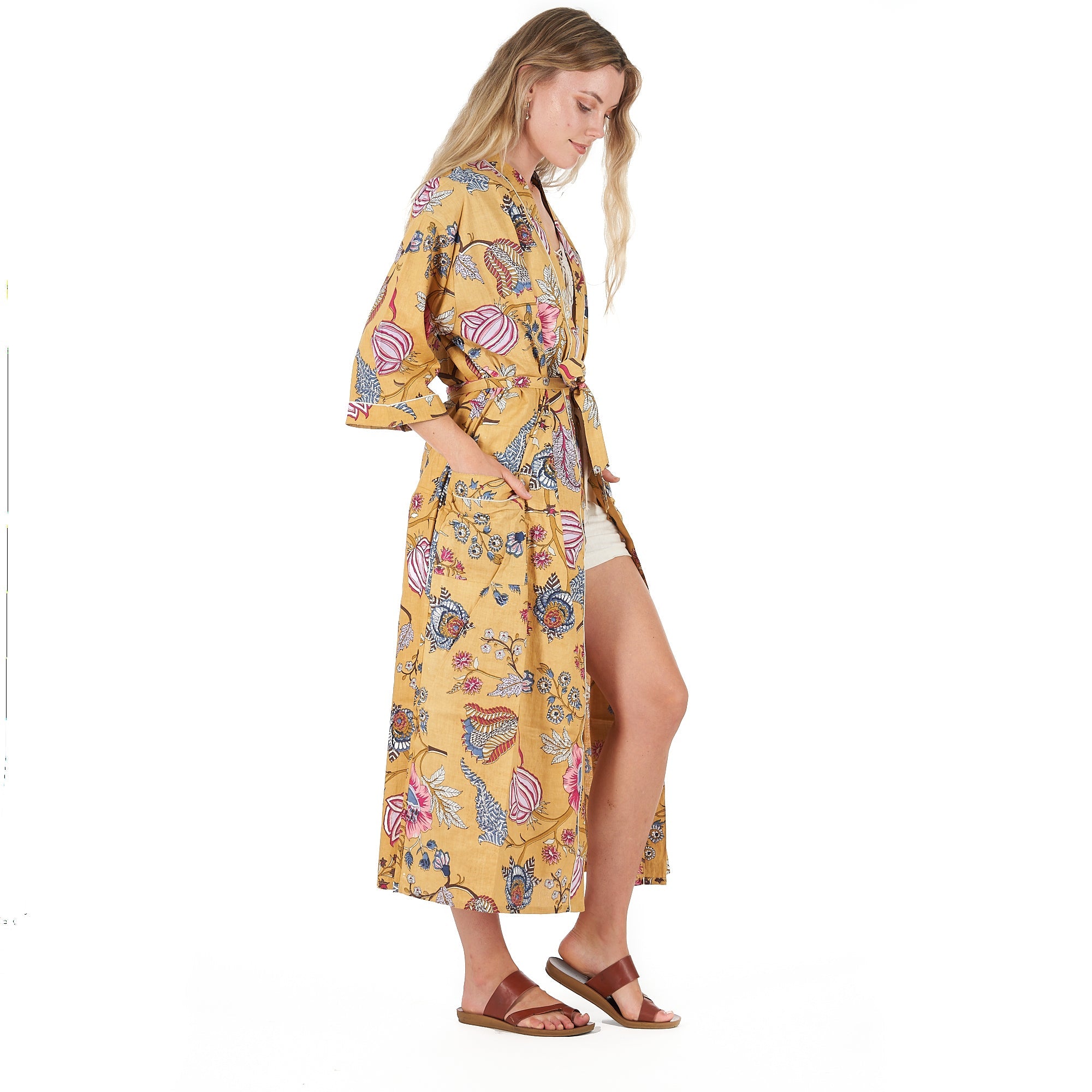 Yellow Rendezvous Cotton Kimono Robe