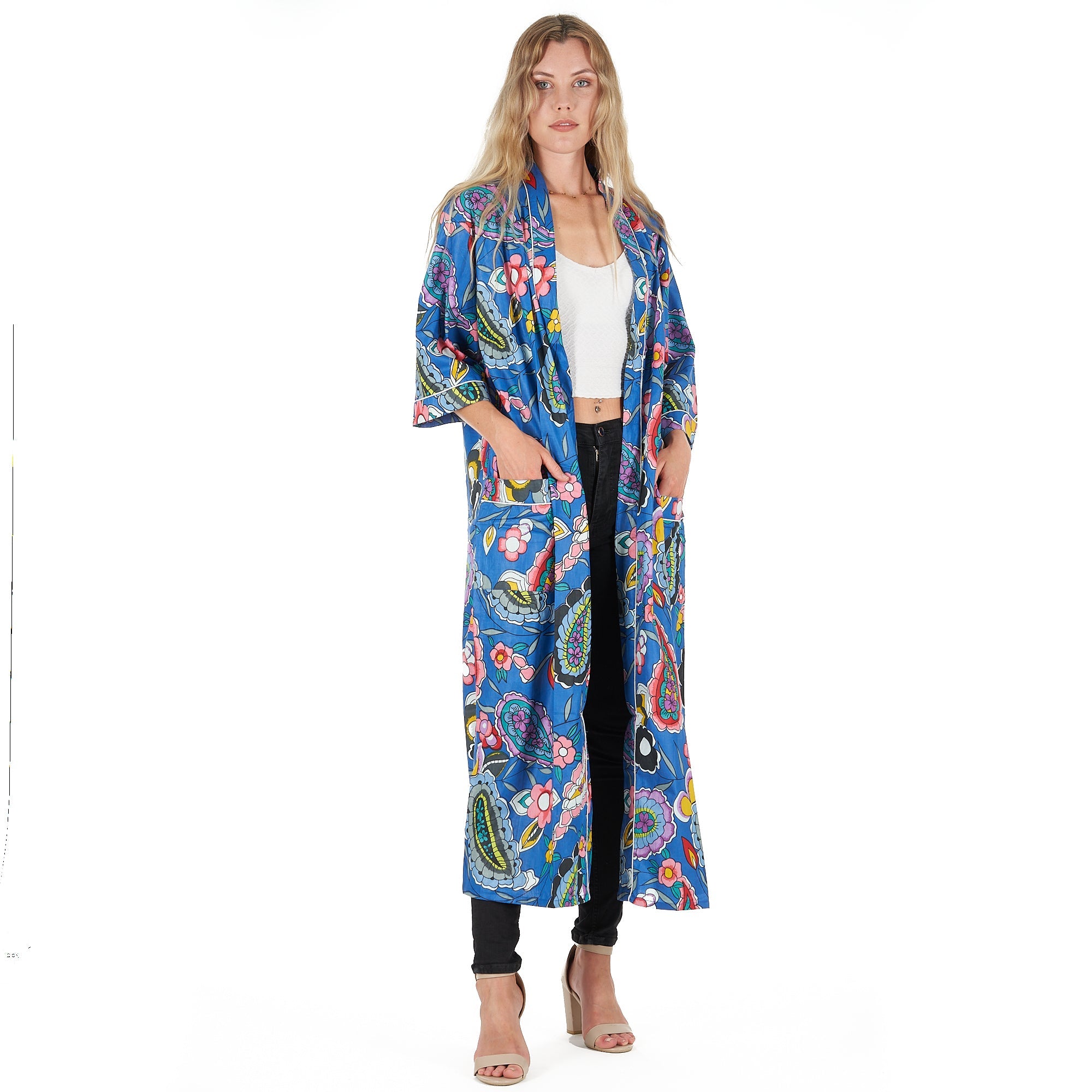 Bold Blue Florals Kimono Robe