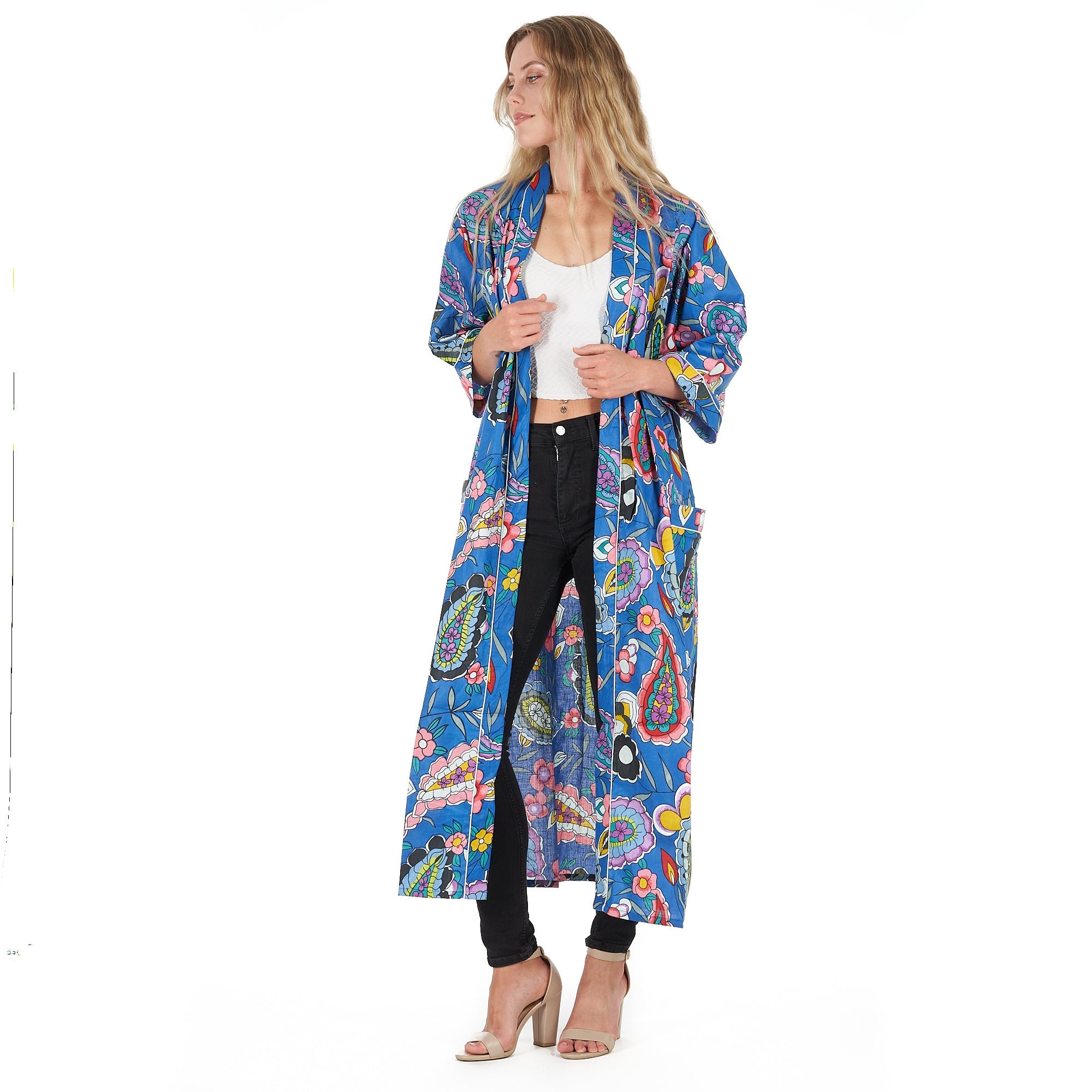 Bold Blue Florals Kimono Robe