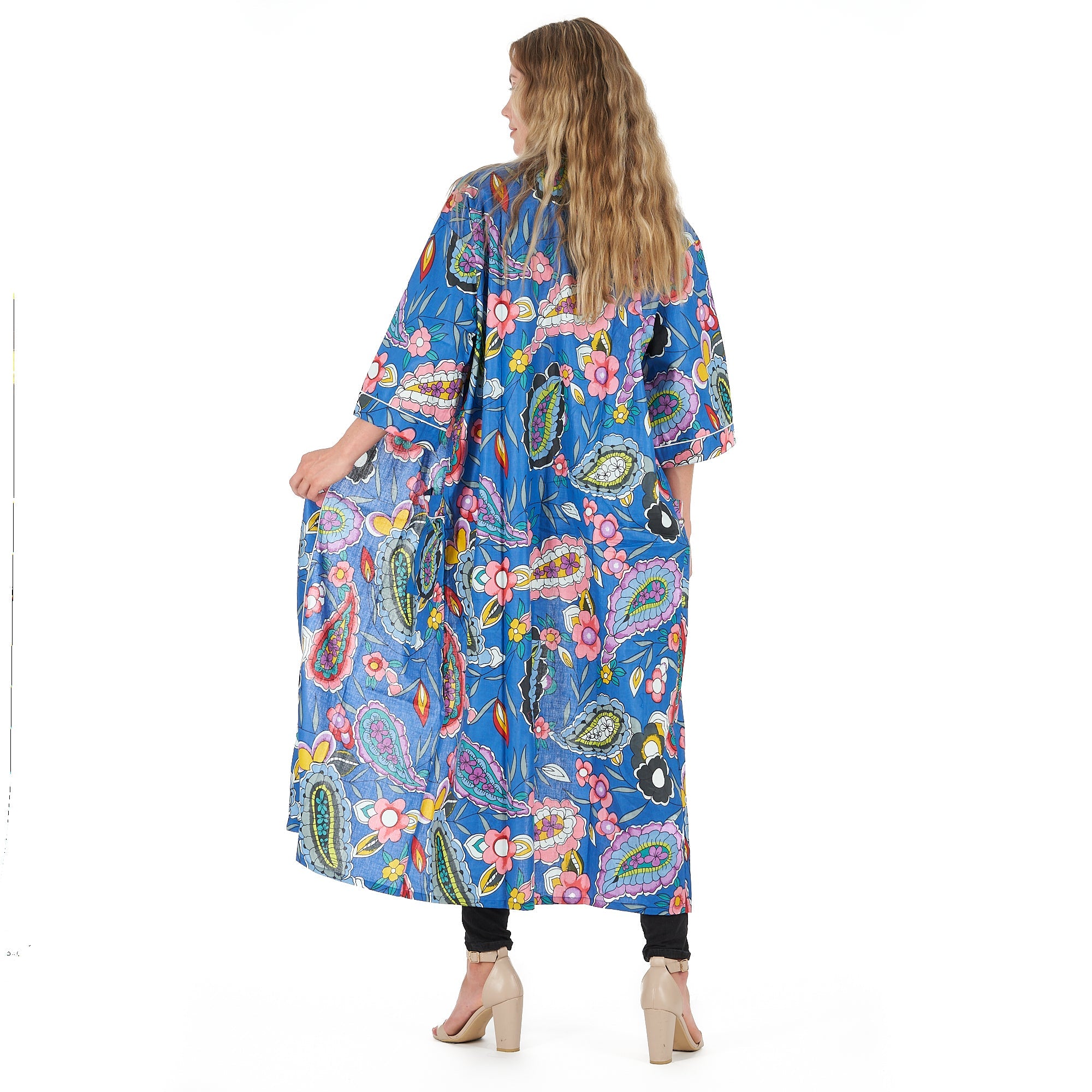 Bold Blue Florals Kimono Robe