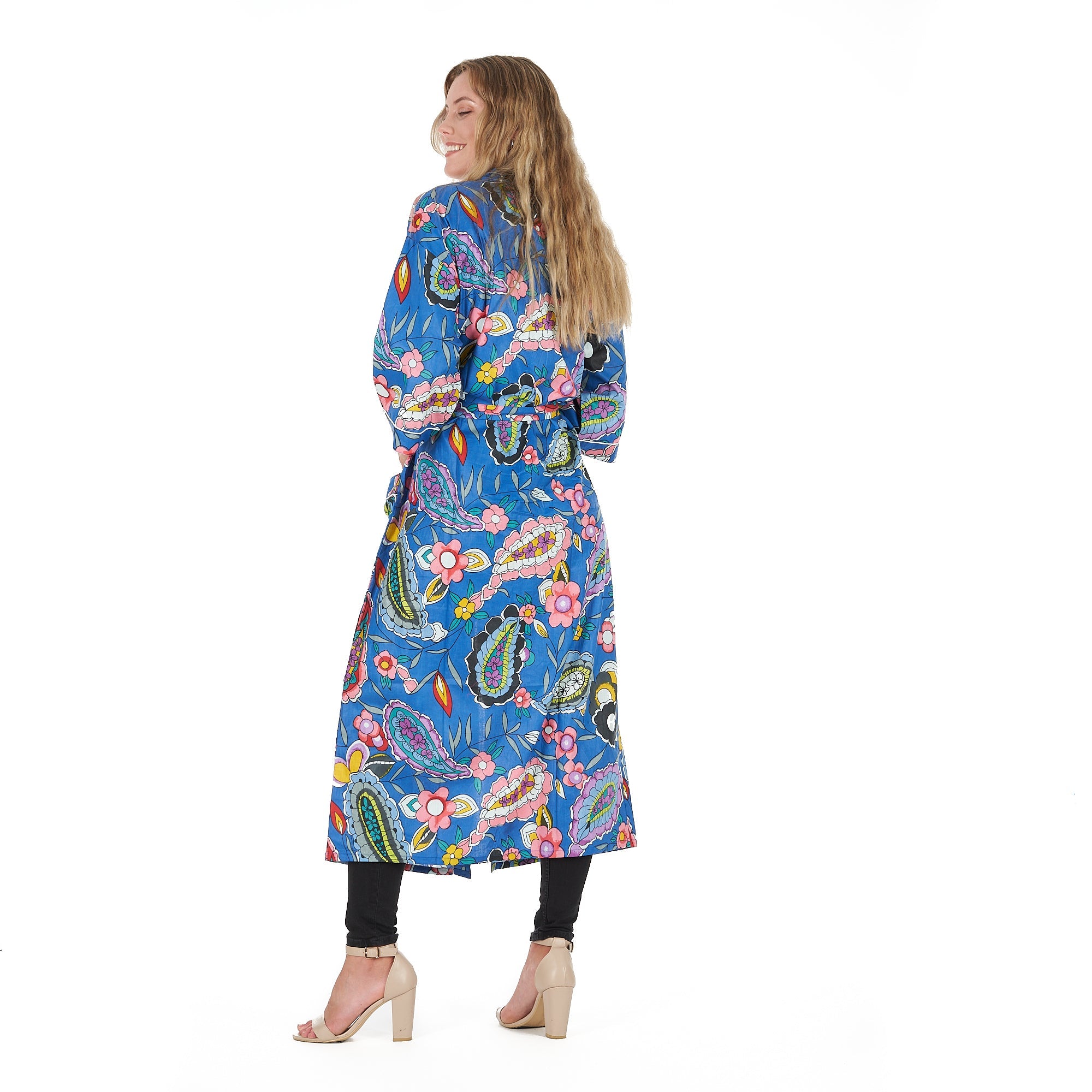 Bold Blue Florals Kimono Robe