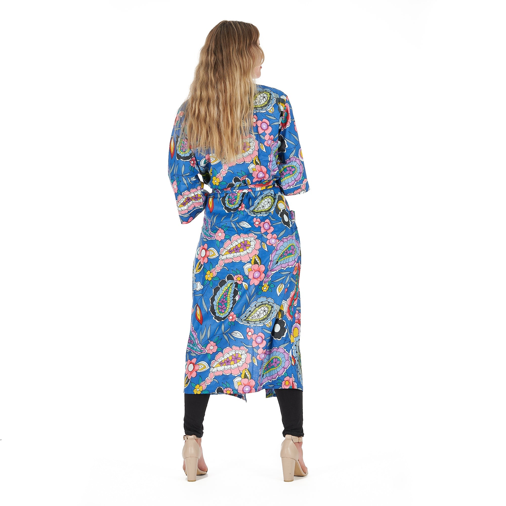 Bold Blue Florals Kimono Robe