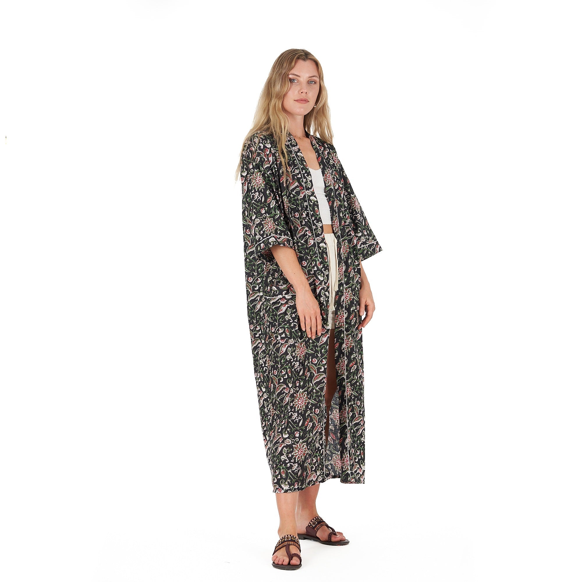 Noir Oasis Cotton Kimono Robe