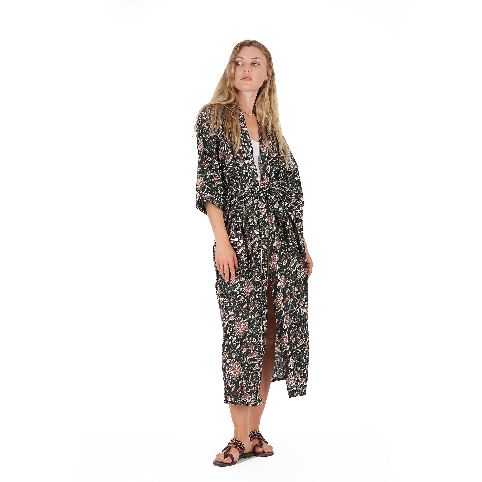 Noir Oasis Cotton Kimono Robe