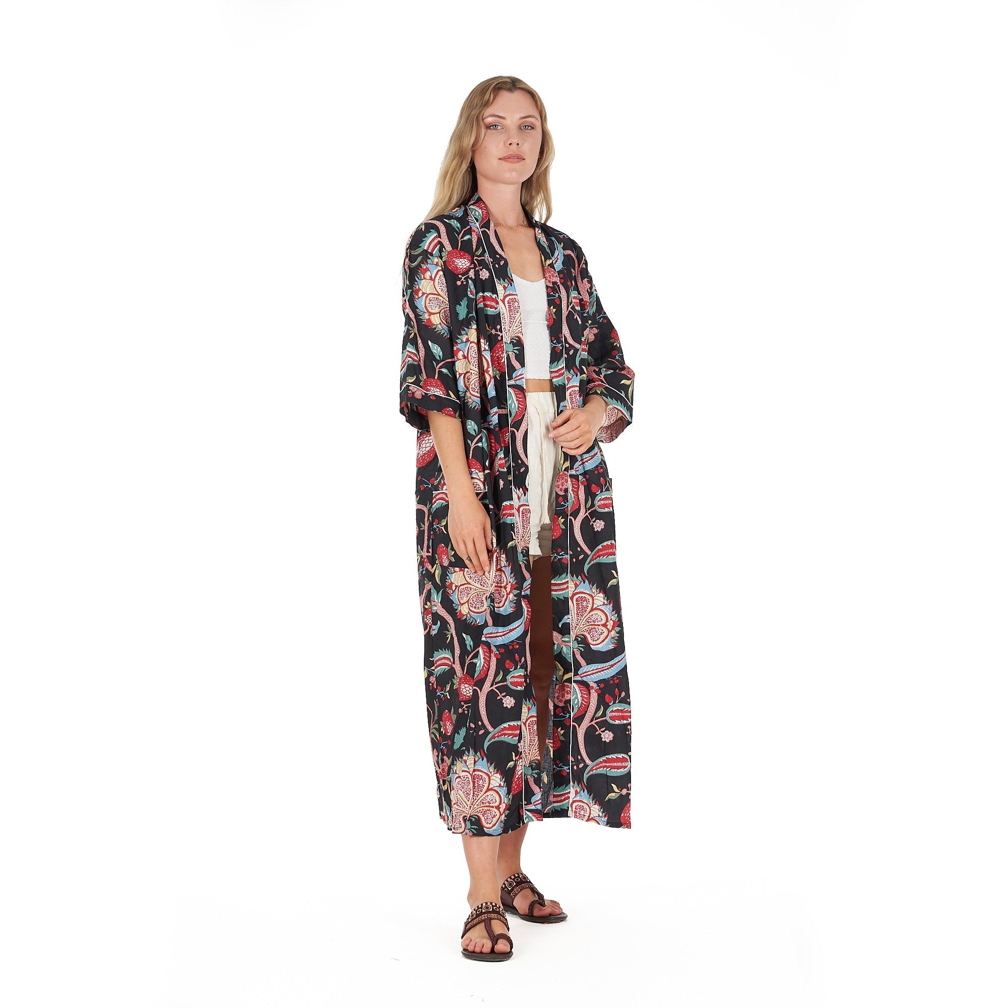 Midnight Mystique Cotton Kimono Robe