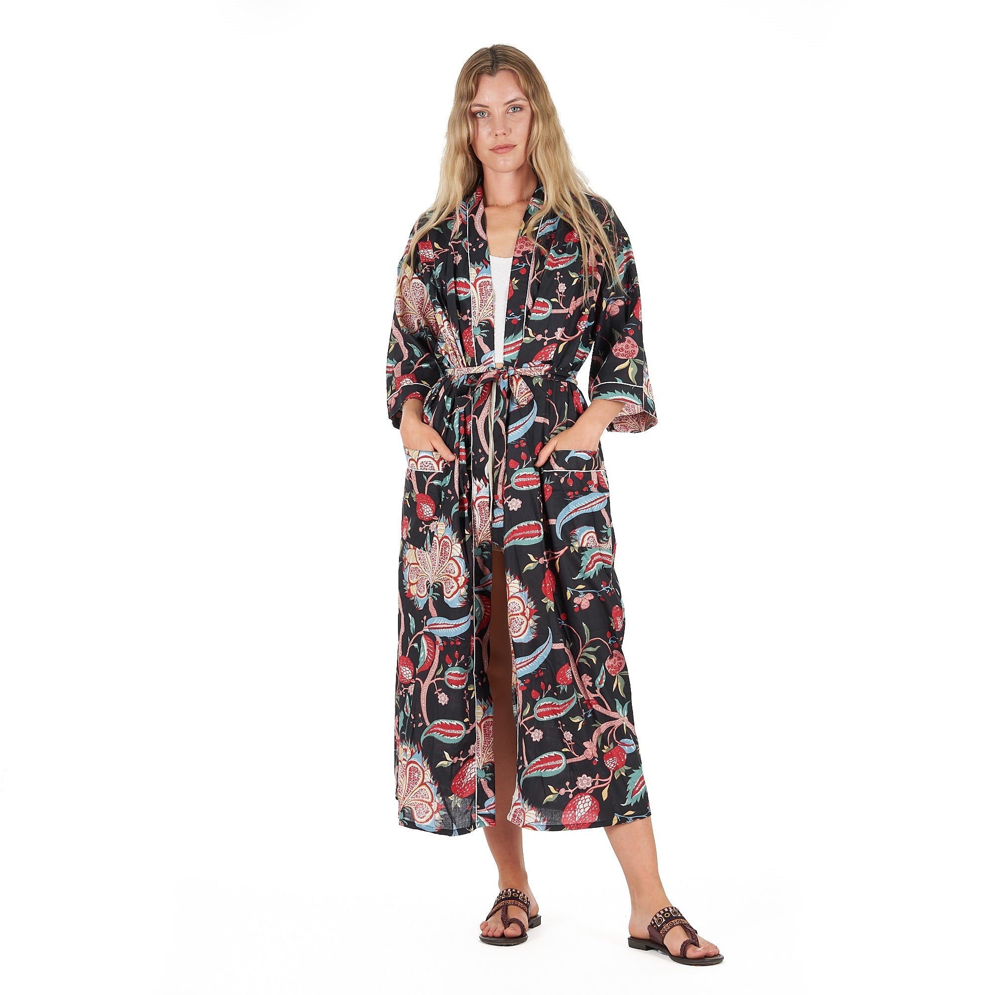 Midnight Mystique Cotton Kimono Robe