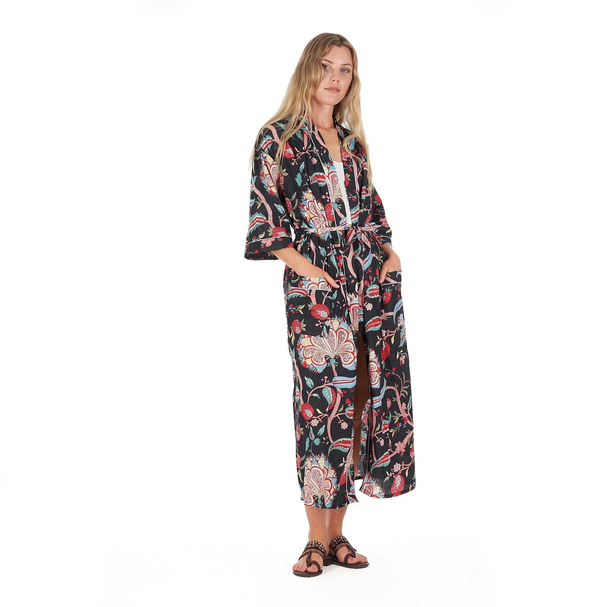 Midnight Mystique Cotton Kimono Robe