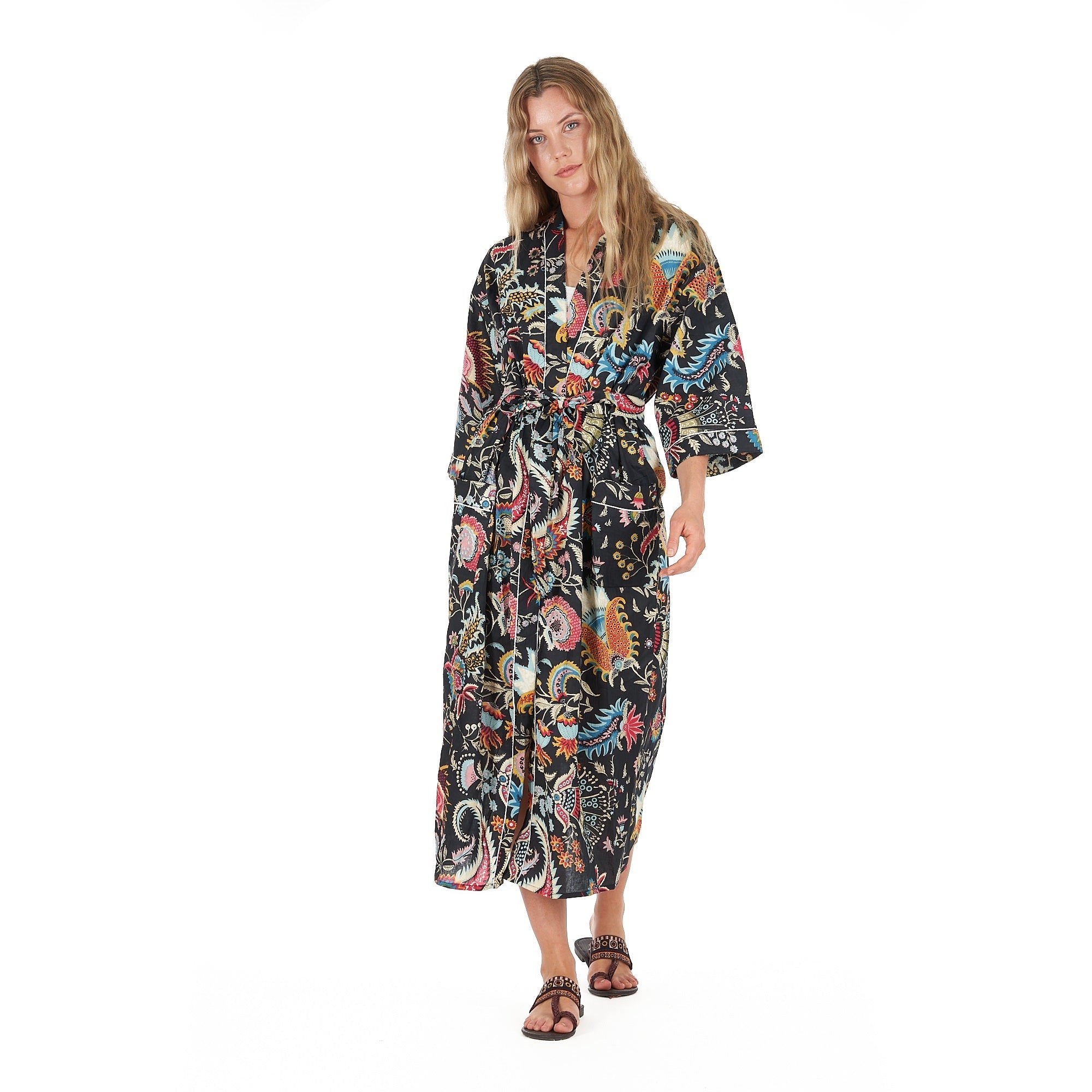 Twilight Tropics Cotton Kimono Robe