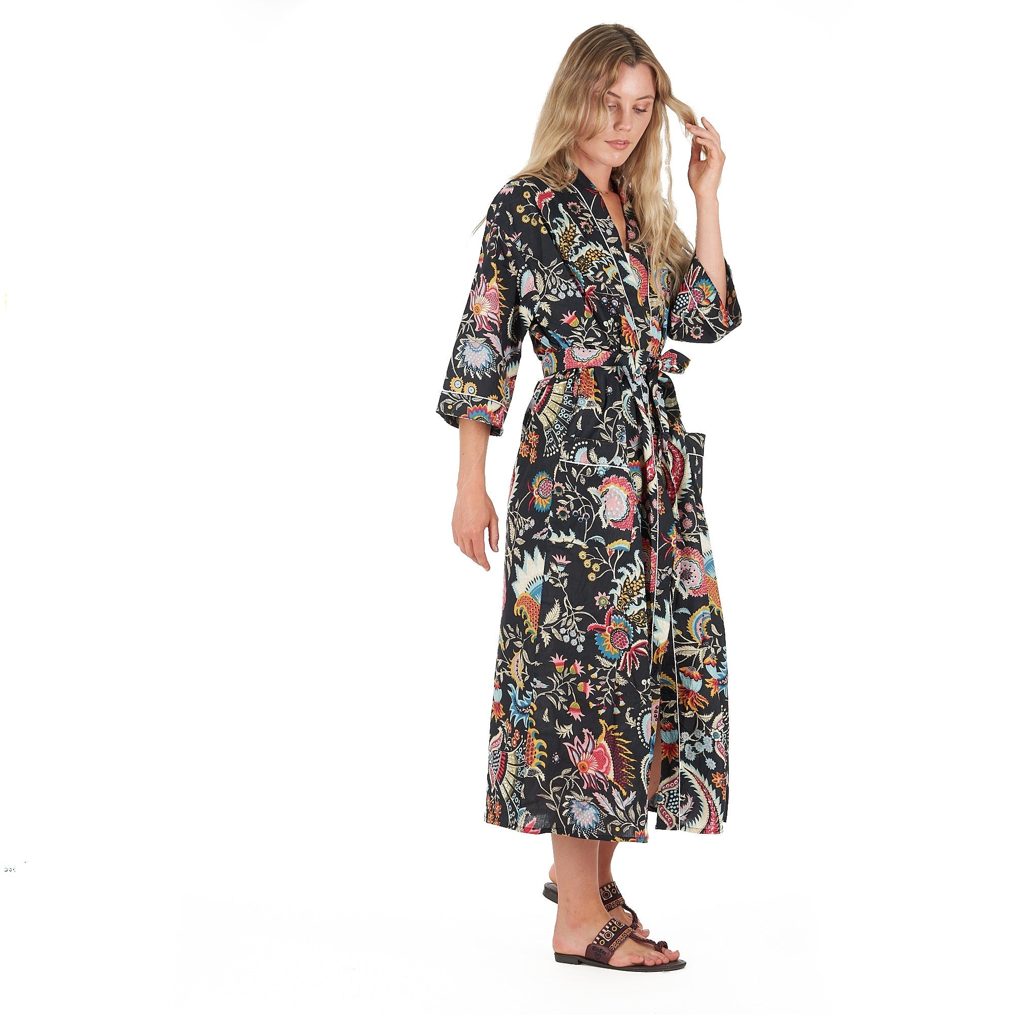 Twilight Tropics Cotton Kimono Robe