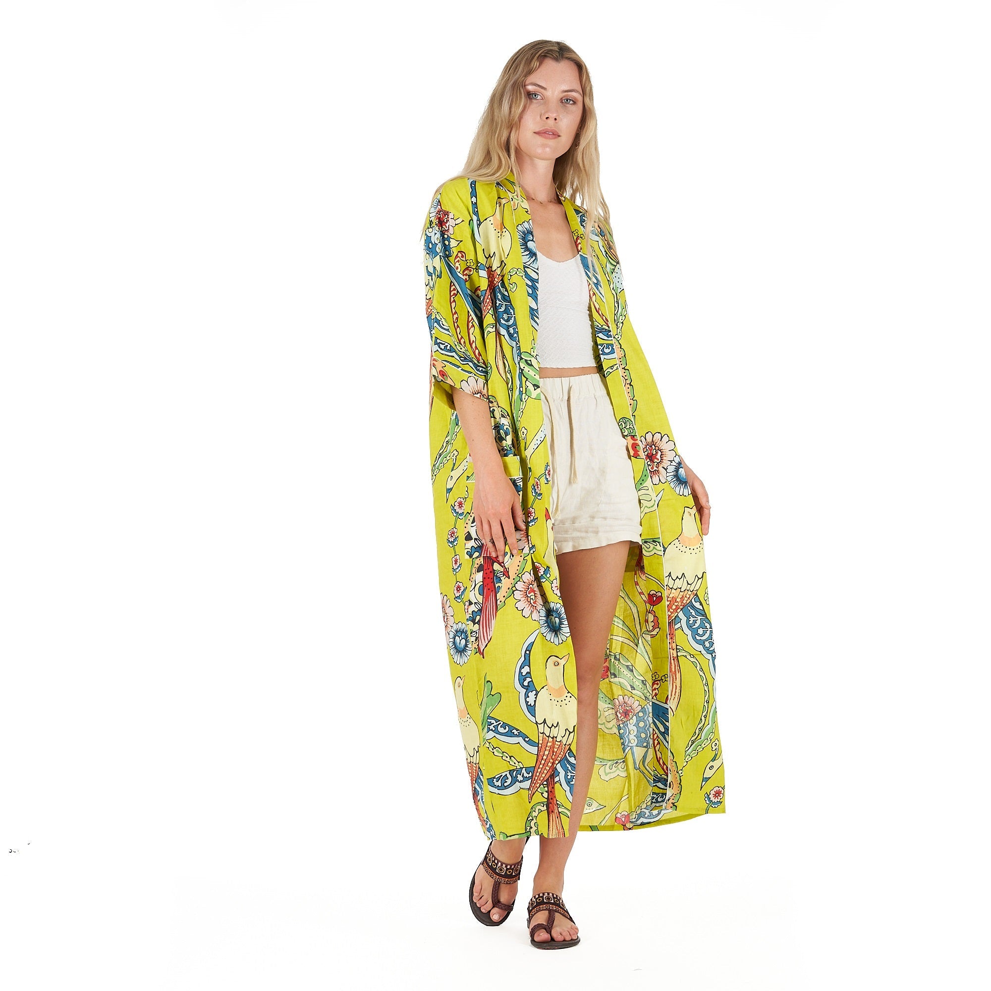 Vibrant Paradise Cotton Kimono Robe