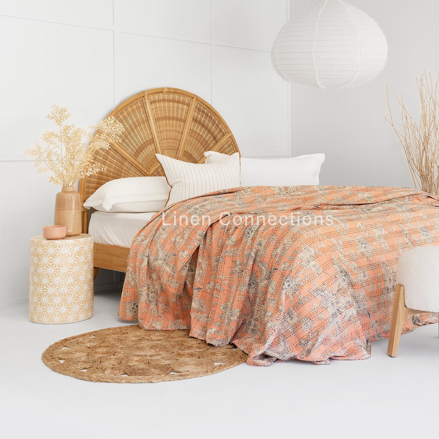 Orange Wish Boho Eclectica Indian Kantha Quilt