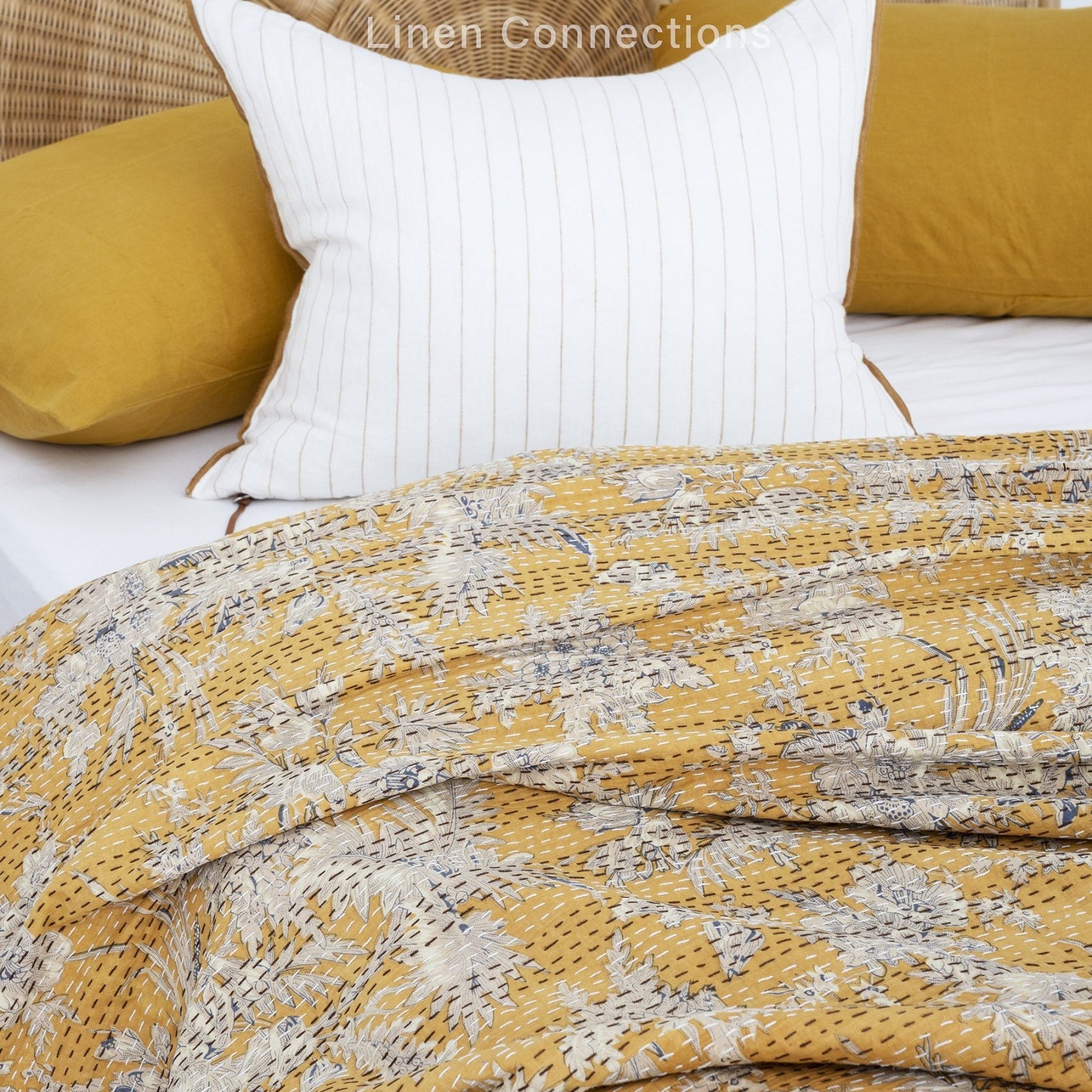 Yellow Mush Boho Eclectica Indian Kantha Quilt