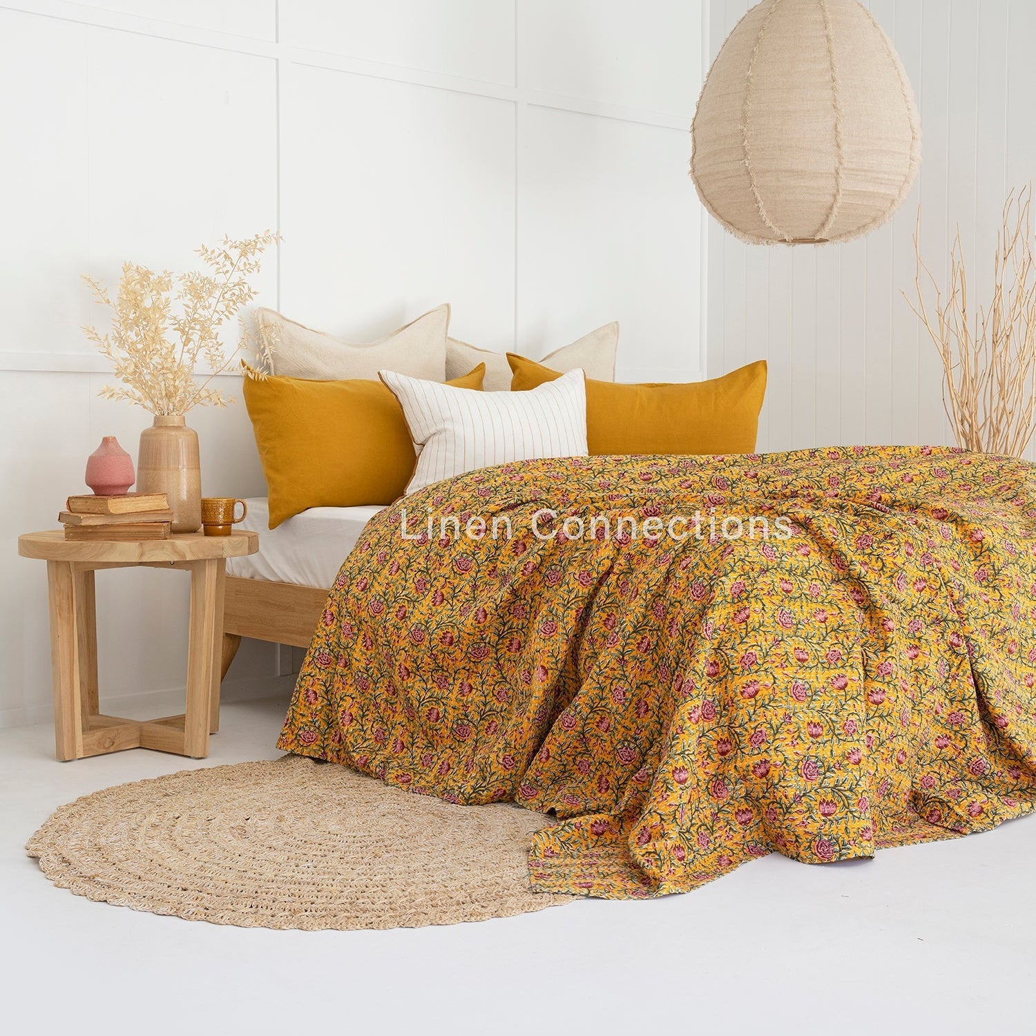 Yellow Twist Boho Eclectica Indian Kantha Quilt