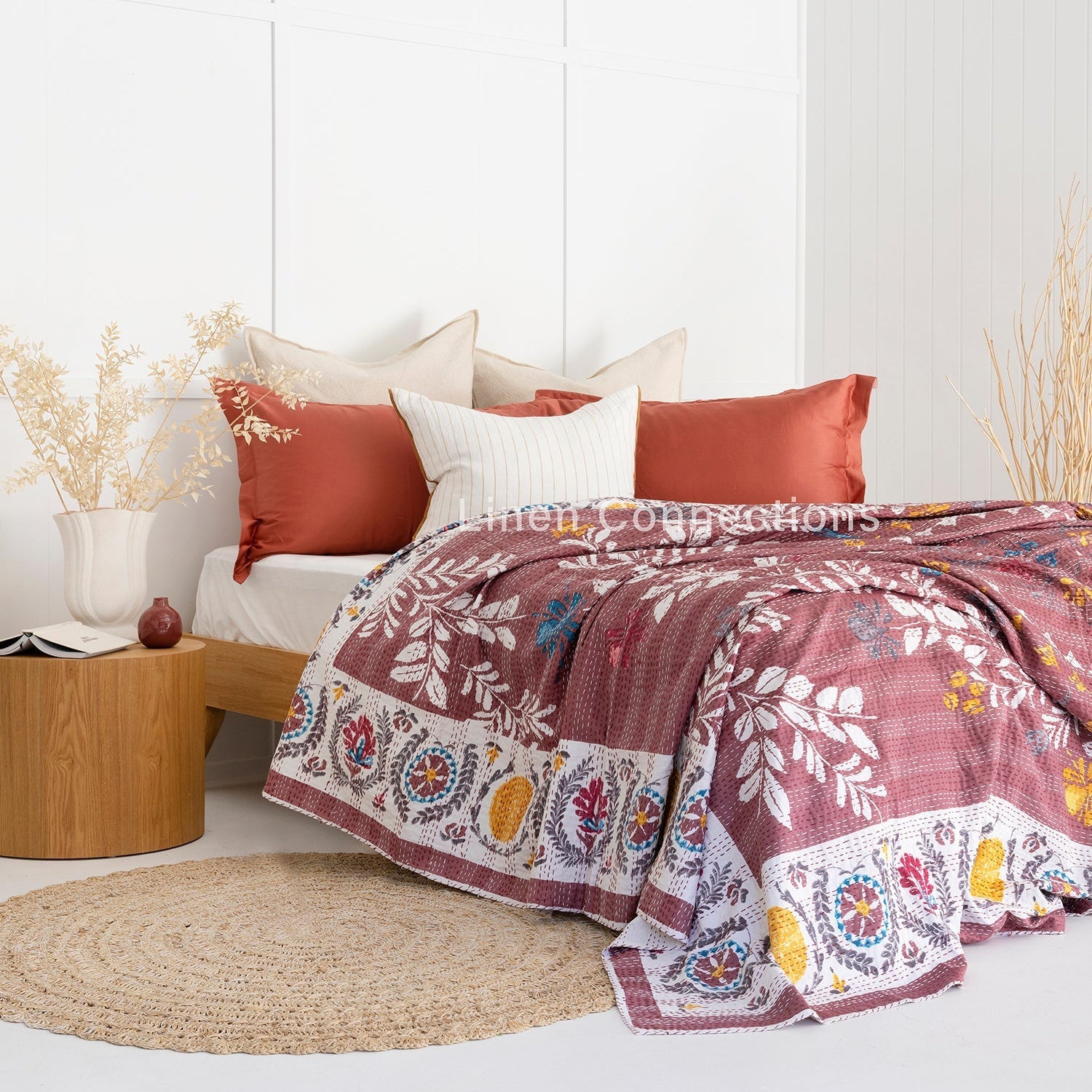 Red Bath Boho Eclectica Indian Kantha Quilt