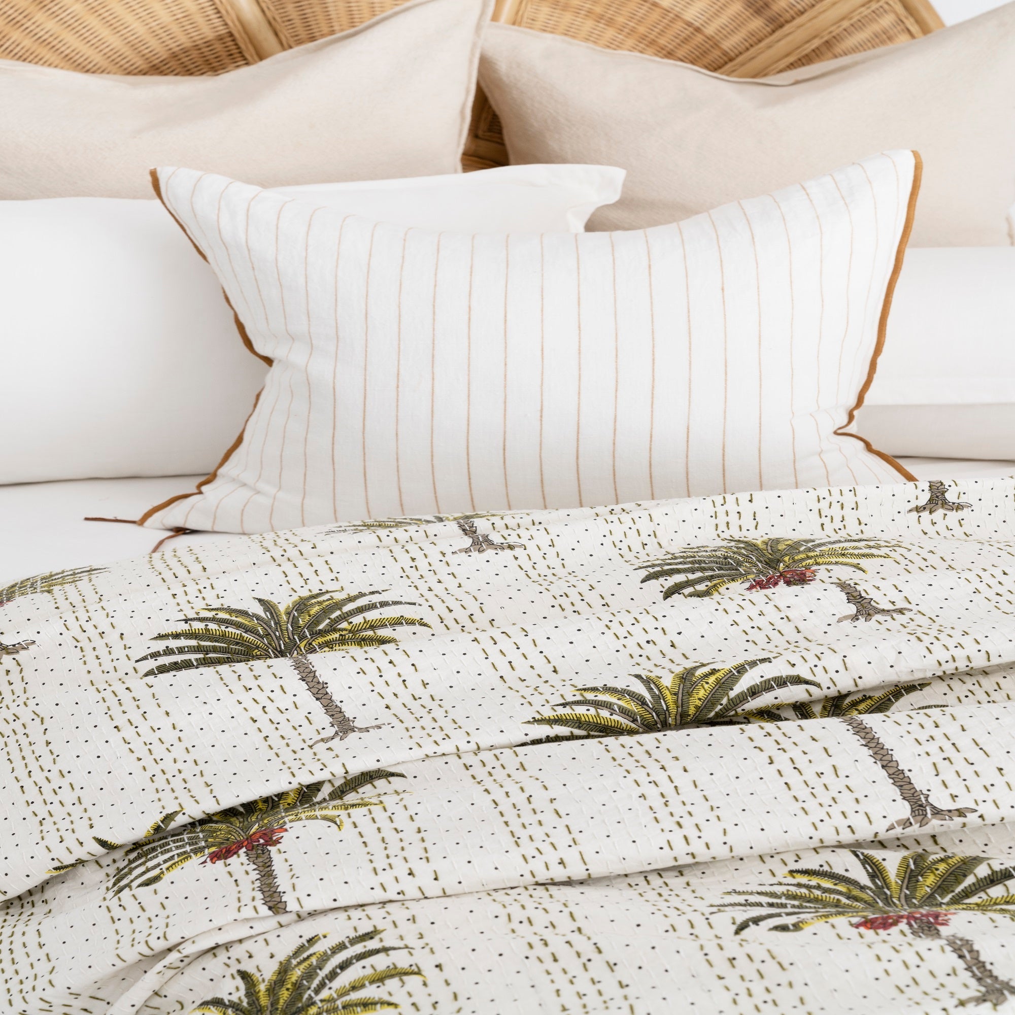 Palm Tree Indian Kantha Quilt – Boho Bedspread