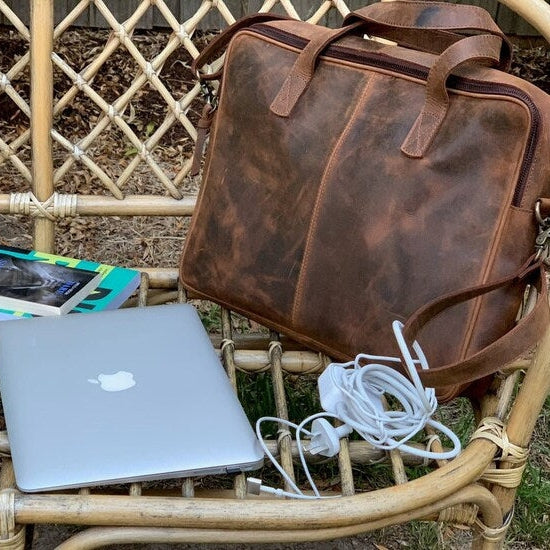 Rustic Full Grain Leather Bag Laptop Briefcase