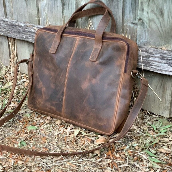 Rustic Full Grain Leather Bag Laptop Briefcase