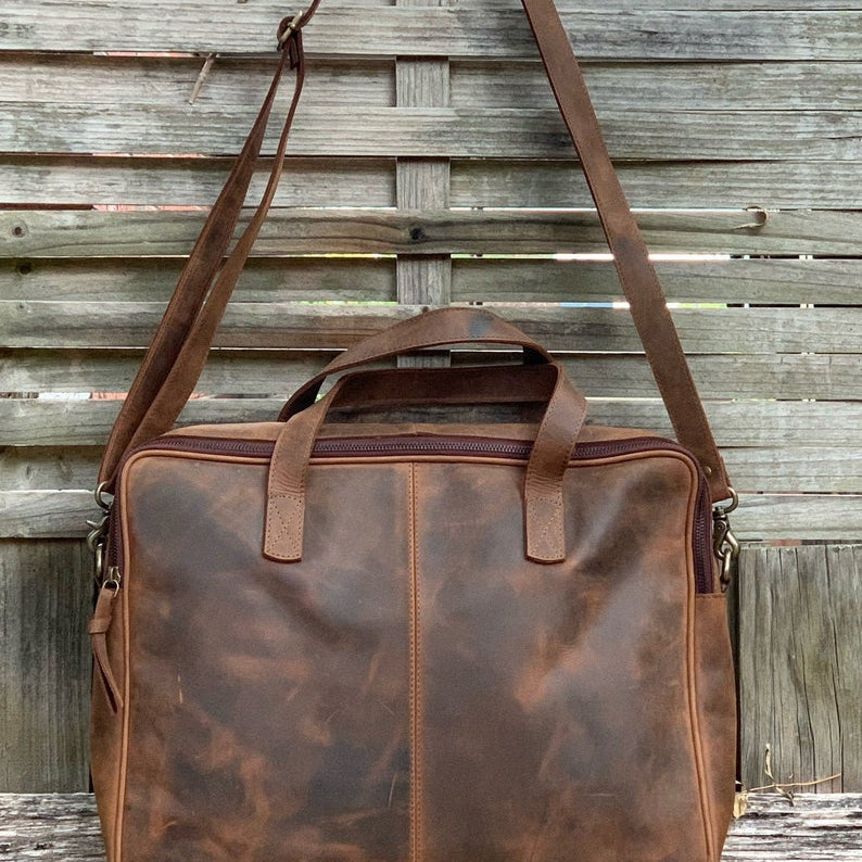 Rustic Full Grain Leather Bag Laptop Briefcase