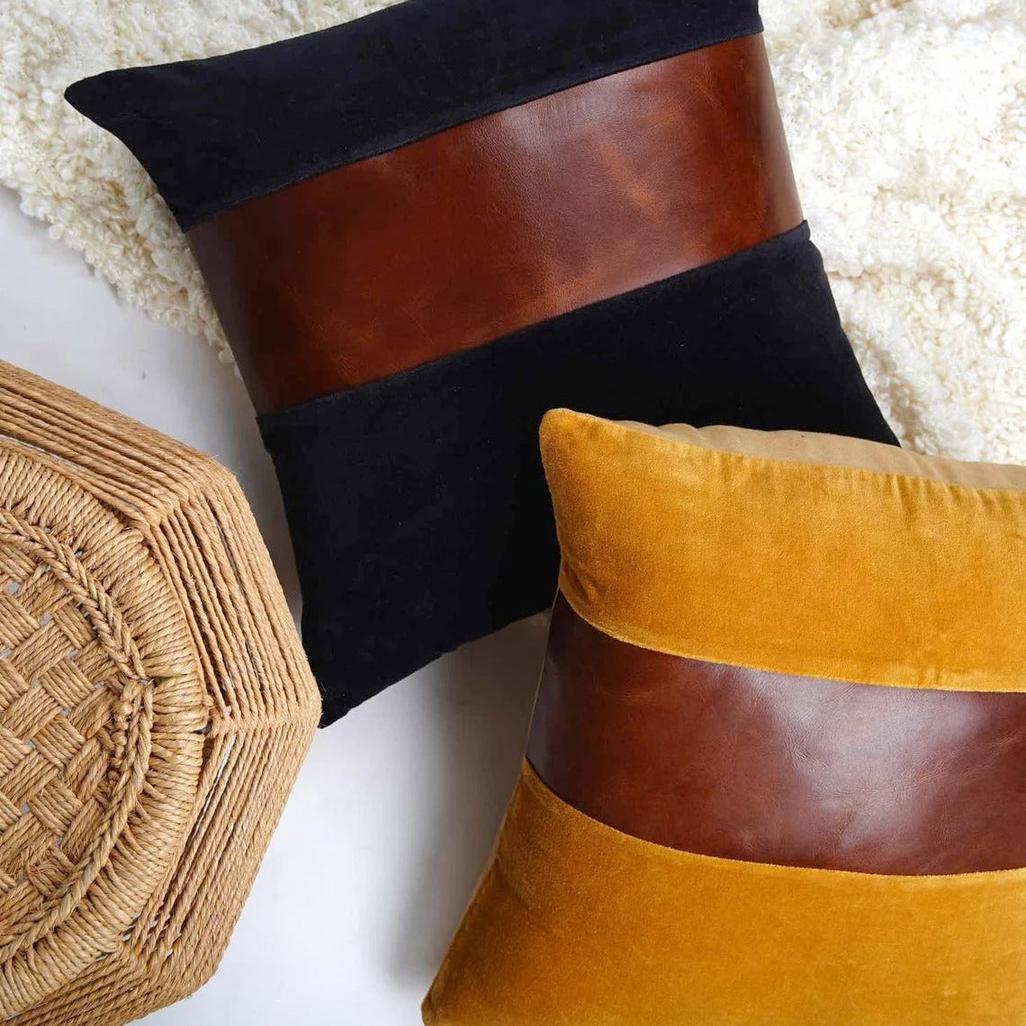 Tan Leather Cushion Cover - Vintage Mustard | Unique