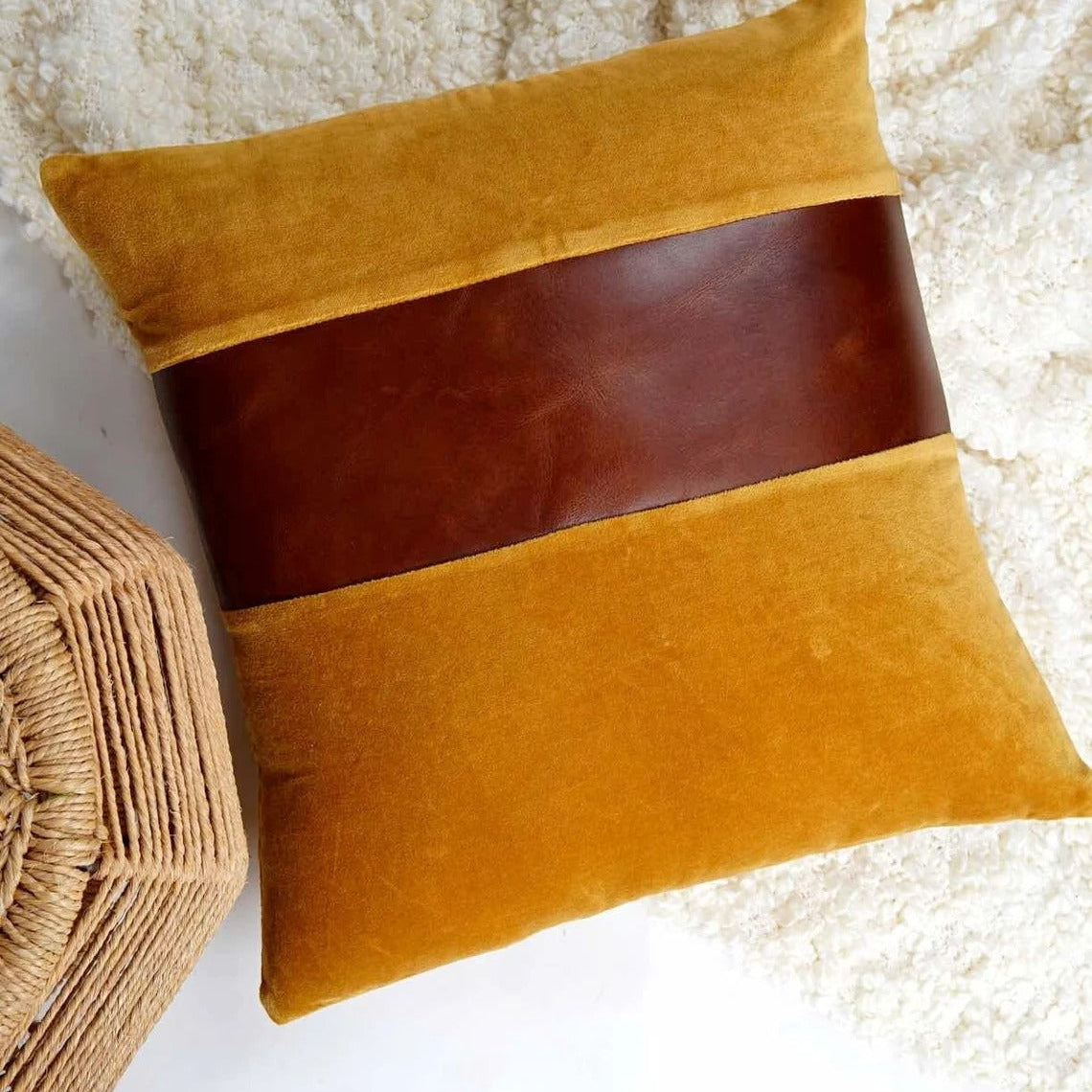 Tan Leather Cushion Cover - Vintage Mustard | Unique