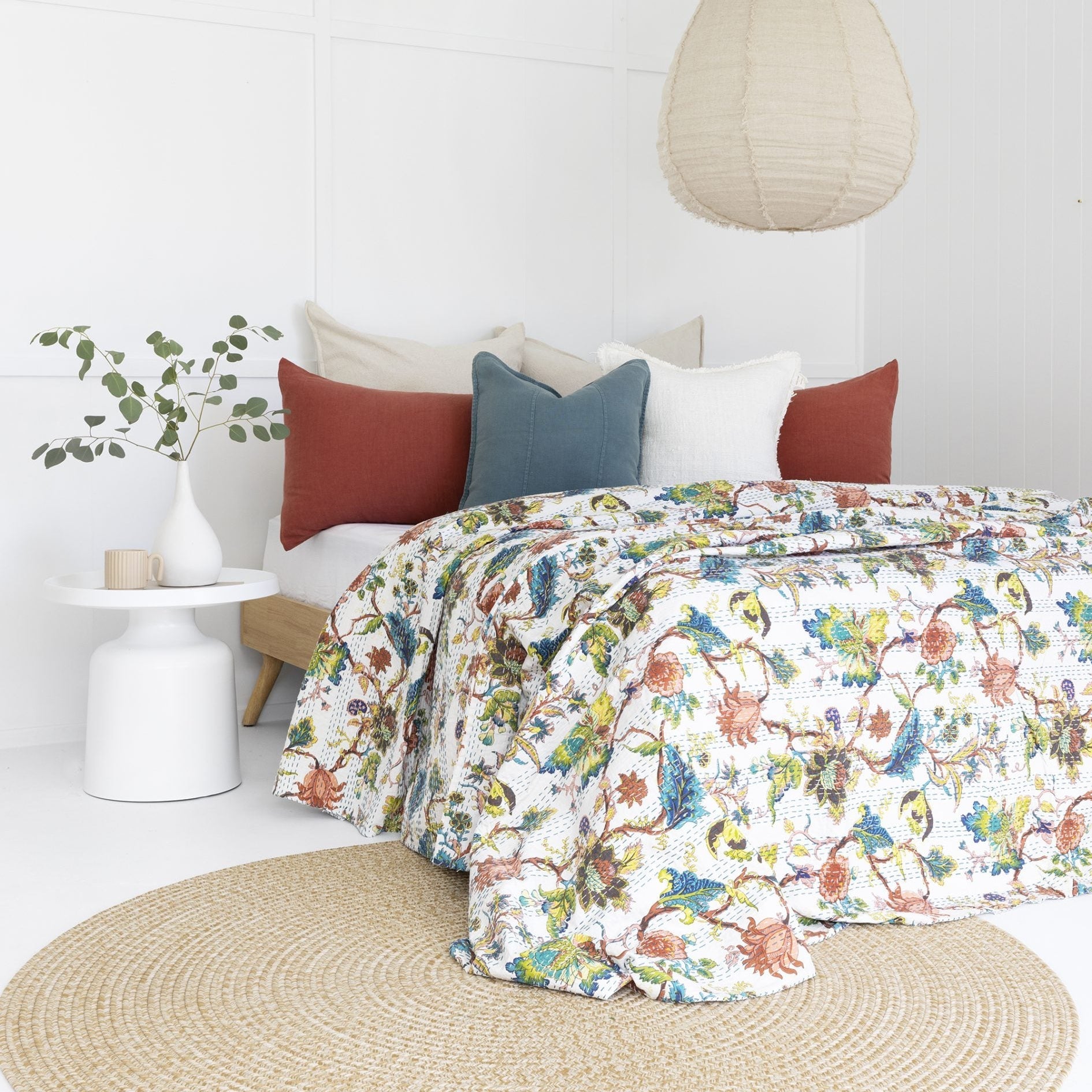 Sienna Indian Kantha Quilt Throw – Boho Bedspread