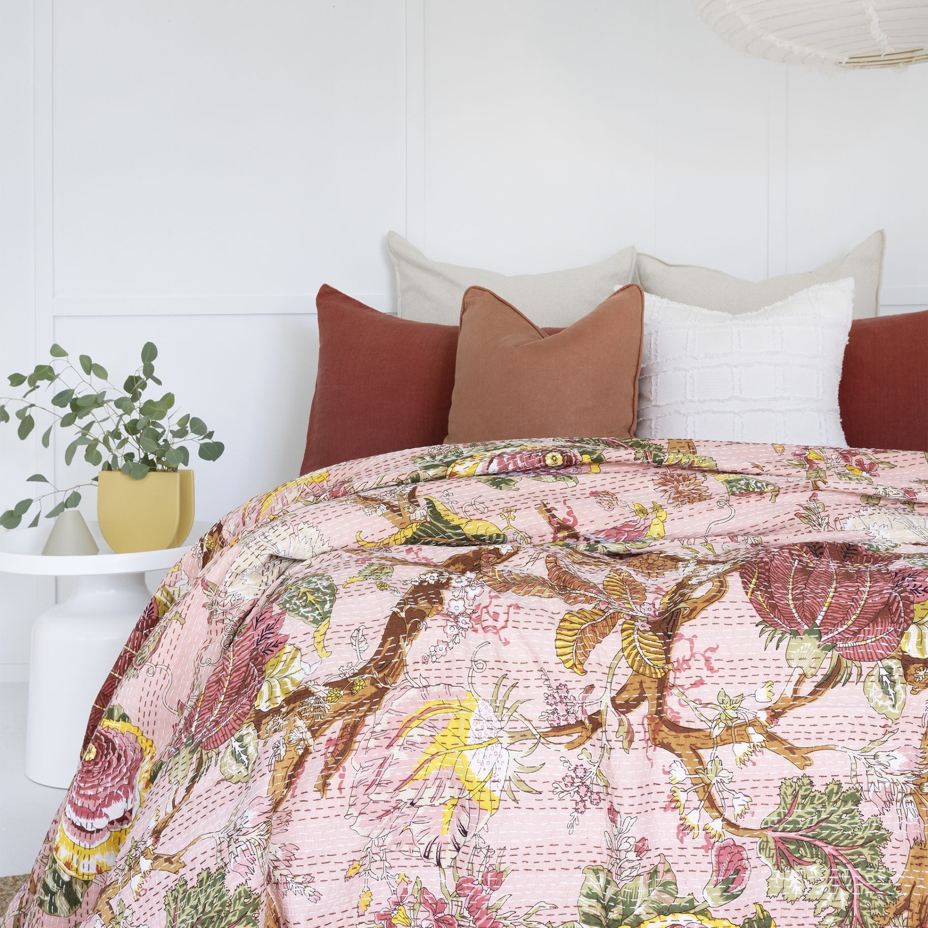 Tree of Life Pink Kantha Quilt - Indian Bedspread