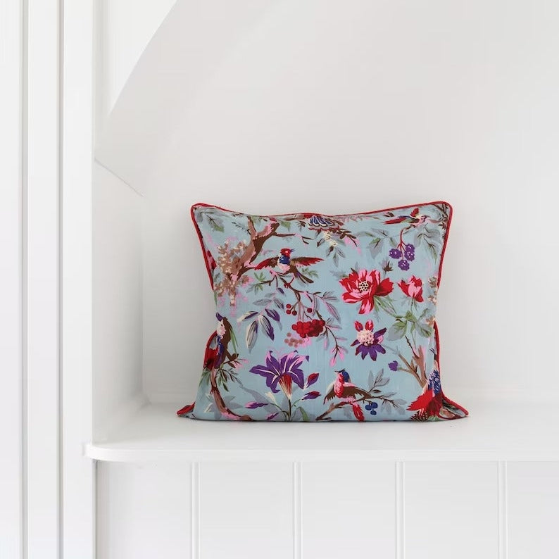 Frida Cushion Cover - Bird Freedom Blue | Vibrant Decor