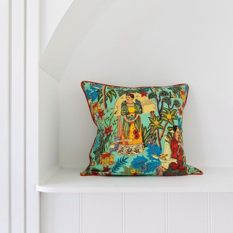 Cotton Cushion Cover - Frida Green | Artistic Style