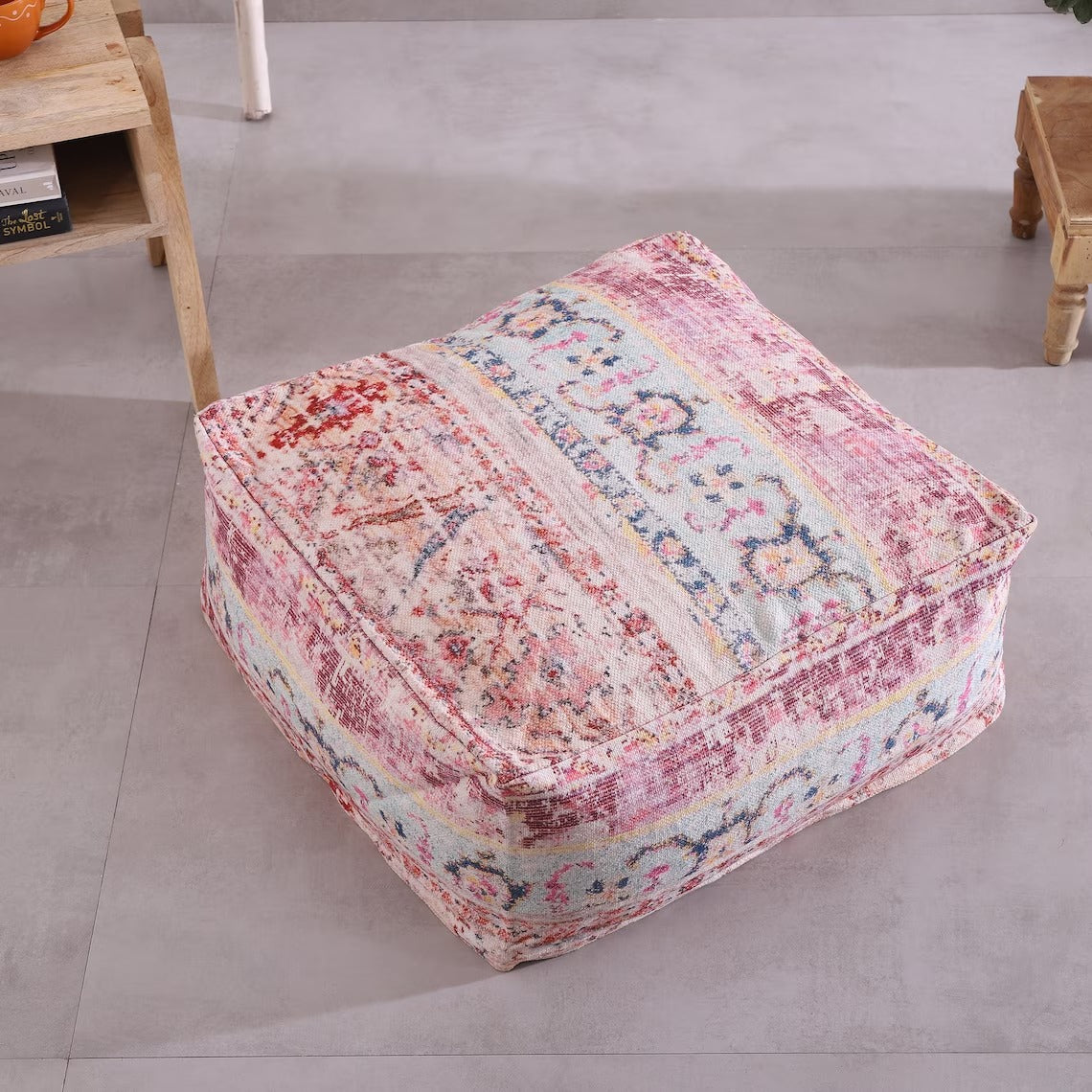 Moroccan Ottoman Cushion Cover, Pouf, Footstool - Turkish Kilim | Boho Style