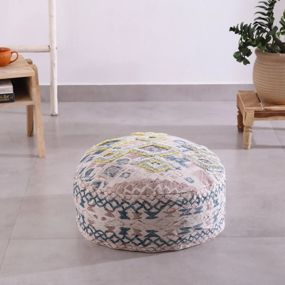 Ottoman Pouf - Pale Circle | Moroccan Decor