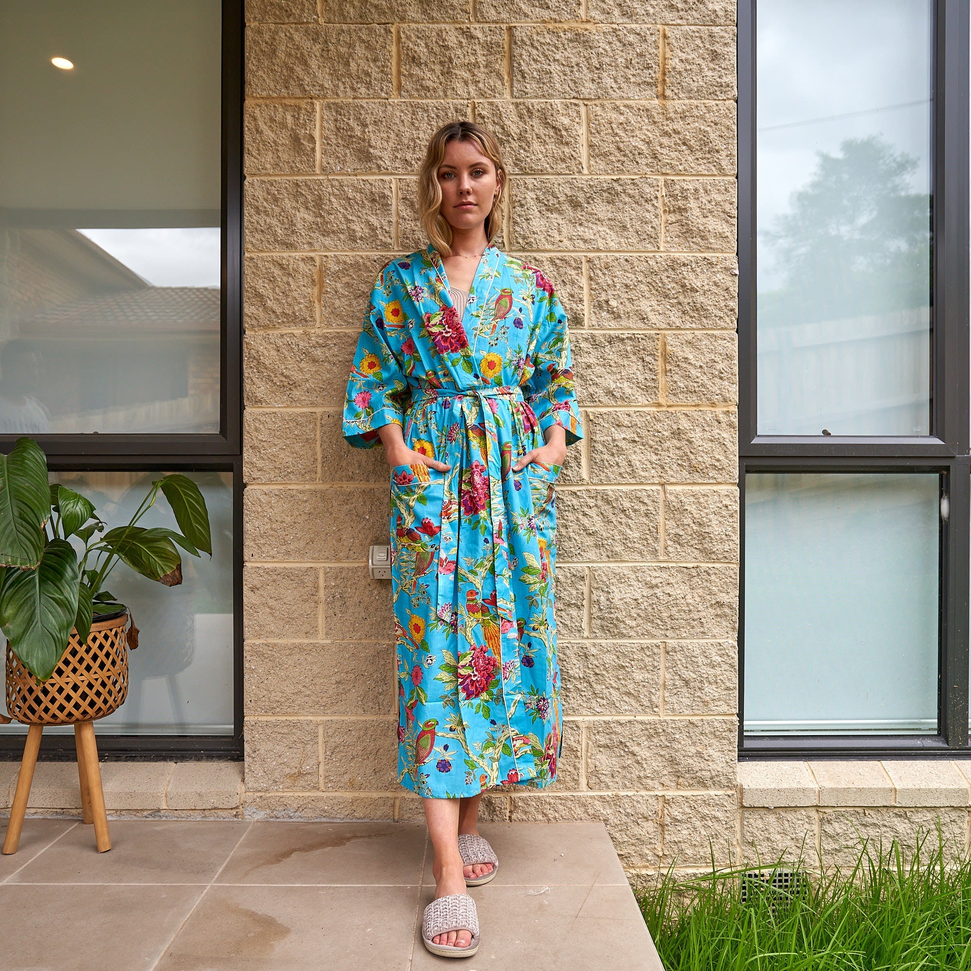 Tropical Topiary 100% Cotton Kimono Robe