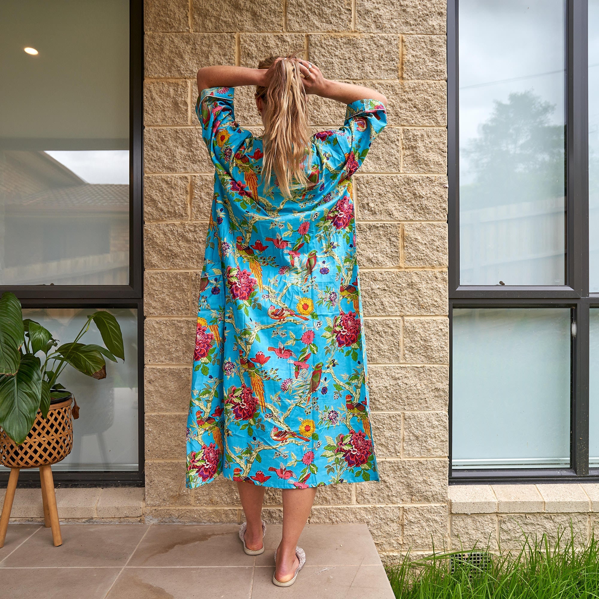 Tropical Topiary 100% Cotton Kimono Robe