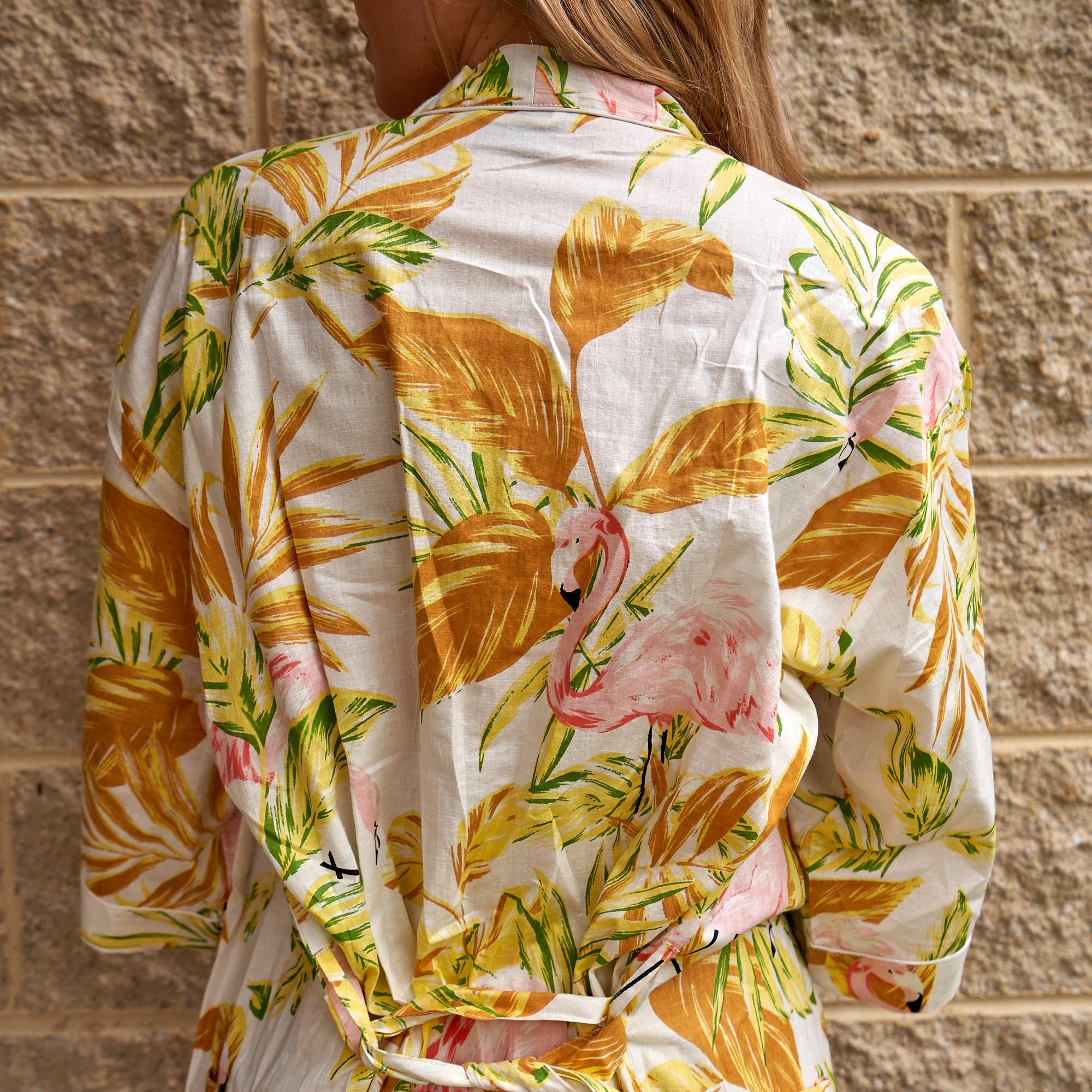 Flamingo Dreams 100% Cotton Kimono Robe